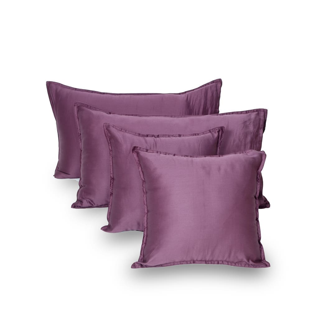 Zeries Egyptian Cotton Bedsheets With 2 Pillow Cases & 2 Cushion Covers - Plum