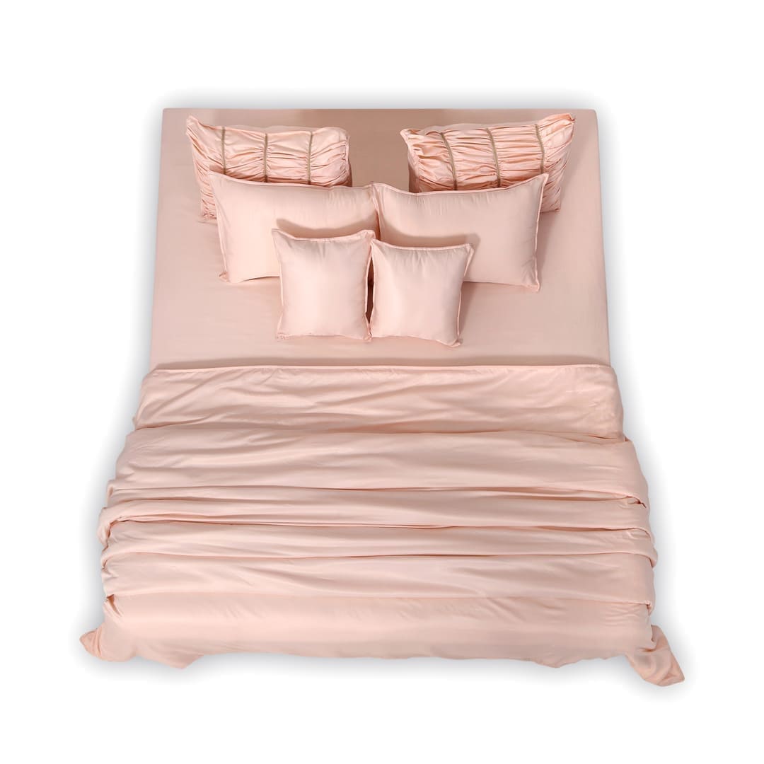 ZARF Italian Staple Weave Bedsheet With 2 Designer Pillow Cases, 2 Solid Pillowcases & 2 Cushion Covers - Dahlia