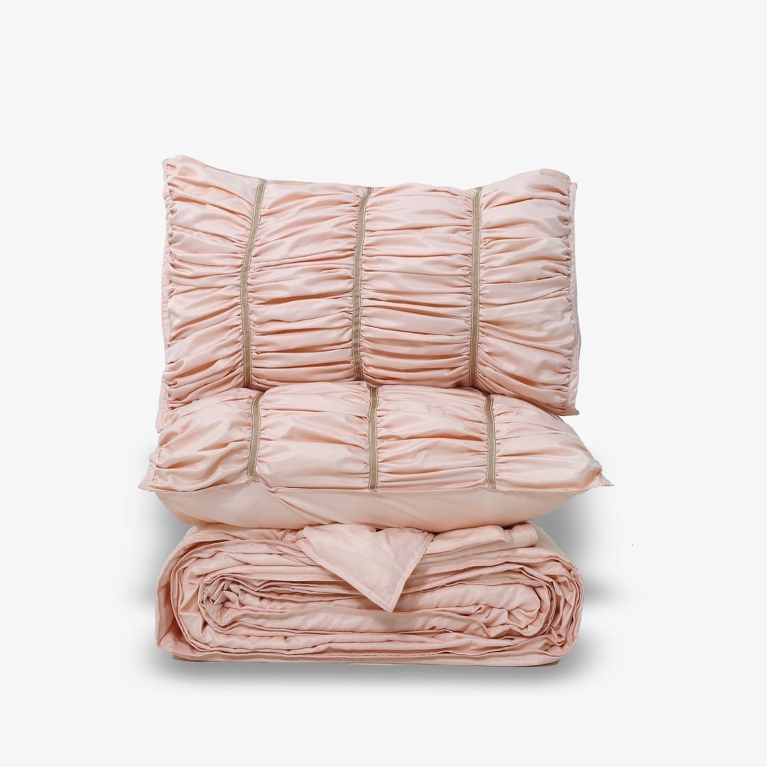 ZARF Italian Staple Weave Bedsheet With 2 Designer Pillow Cases, 2 Solid Pillowcases & 2 Cushion Covers - Dahlia