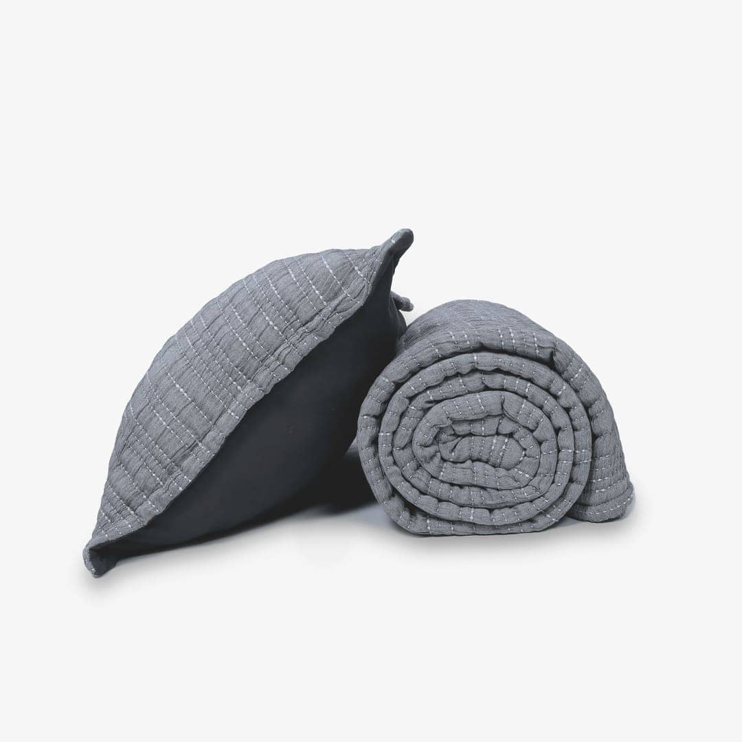 Zarf King Size Pure Cotton Cottage Blanket with 2 Pillowcases and 1 Cushion Cover - Greyling