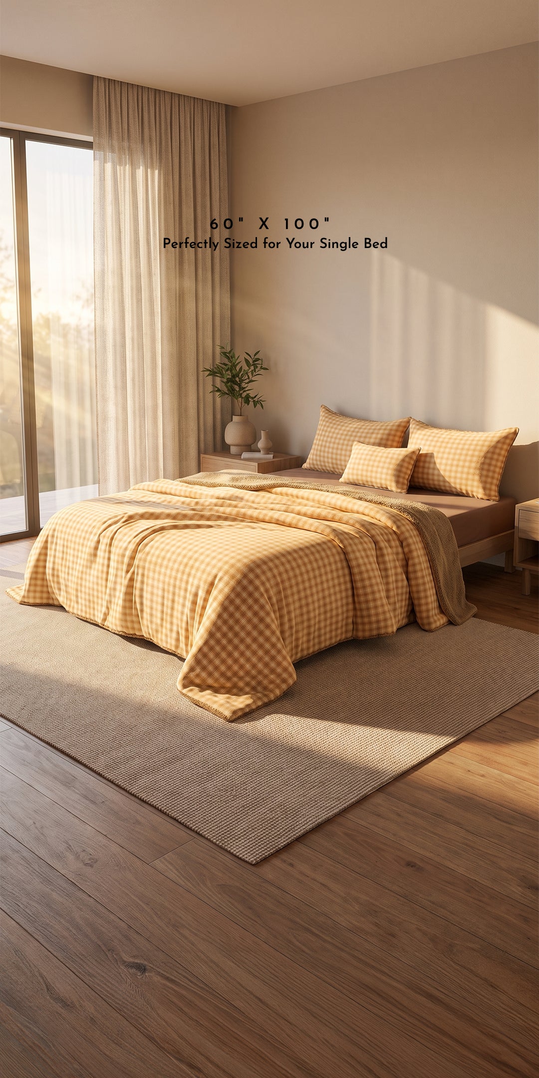 Zarf Reversible Quilt For Single Size Bed With 2 Pillow Covers and 1 Breakfast Cushion cover - Maple