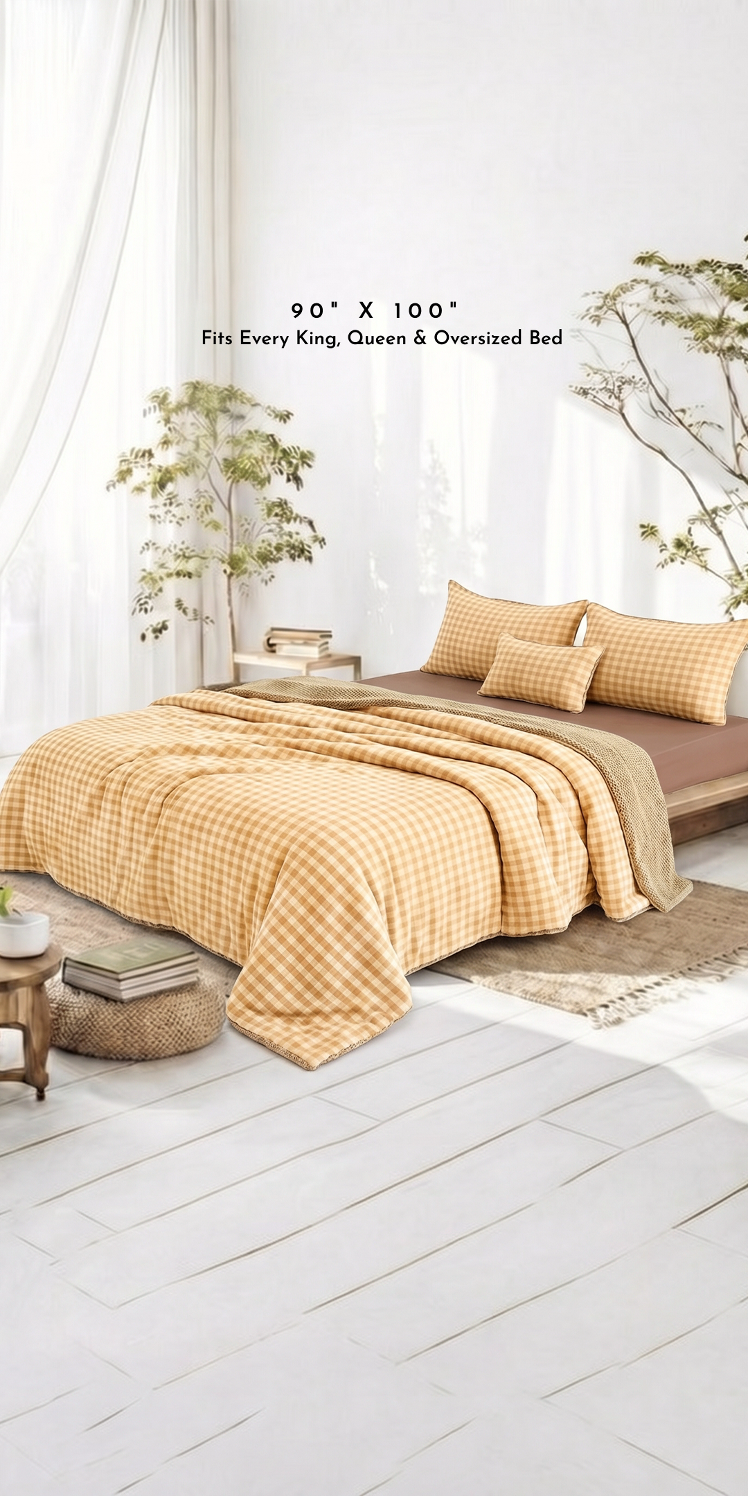 Zarf California King Size Reversible Quilt  With 2 pillowcases and 1 Breakfast Cushion cover - Maple