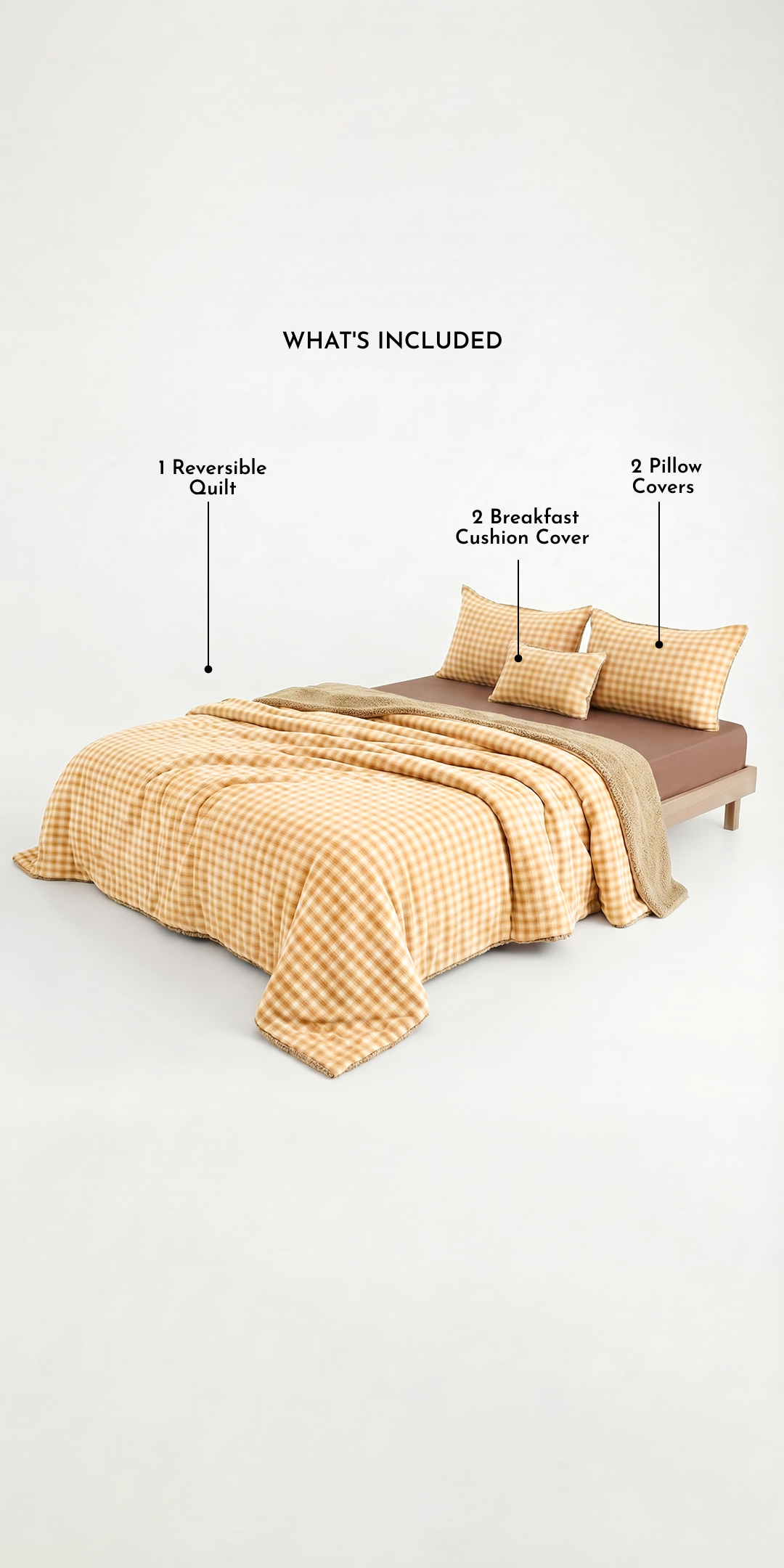 Zarf California King Size Reversible Quilt  With 2 pillowcases and 1 Breakfast Cushion cover - Maple