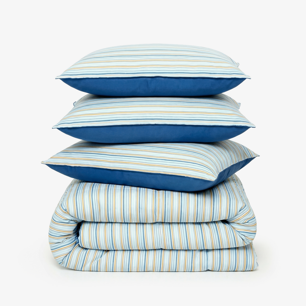 Linen Blend AC Comforter With 2 Pillow Cases and 1 Breakfast Pillow - Mariner