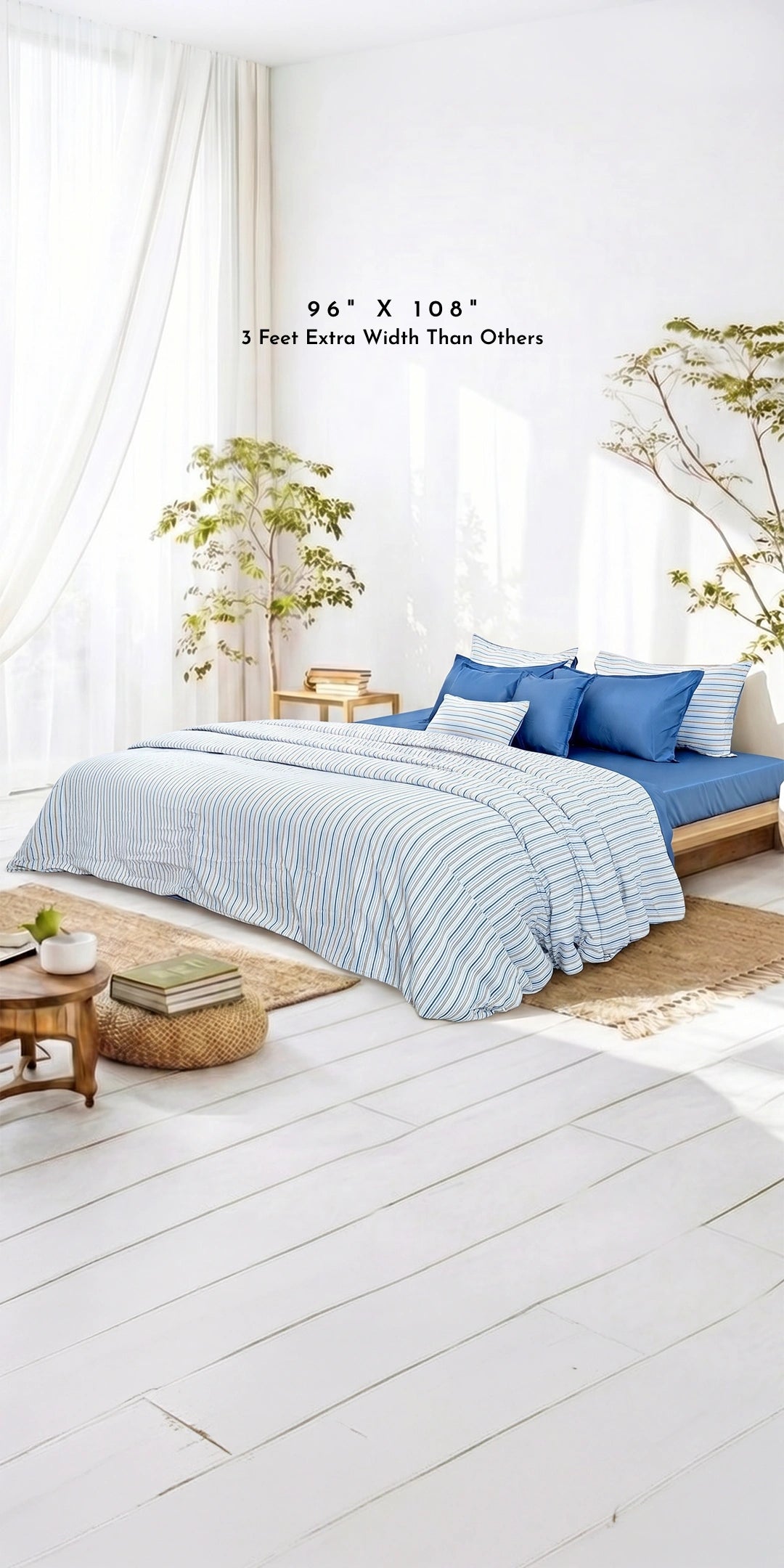 Linen Blend AC Comforter With 2 Pillow Cases and 1 Breakfast Pillow - Mariner