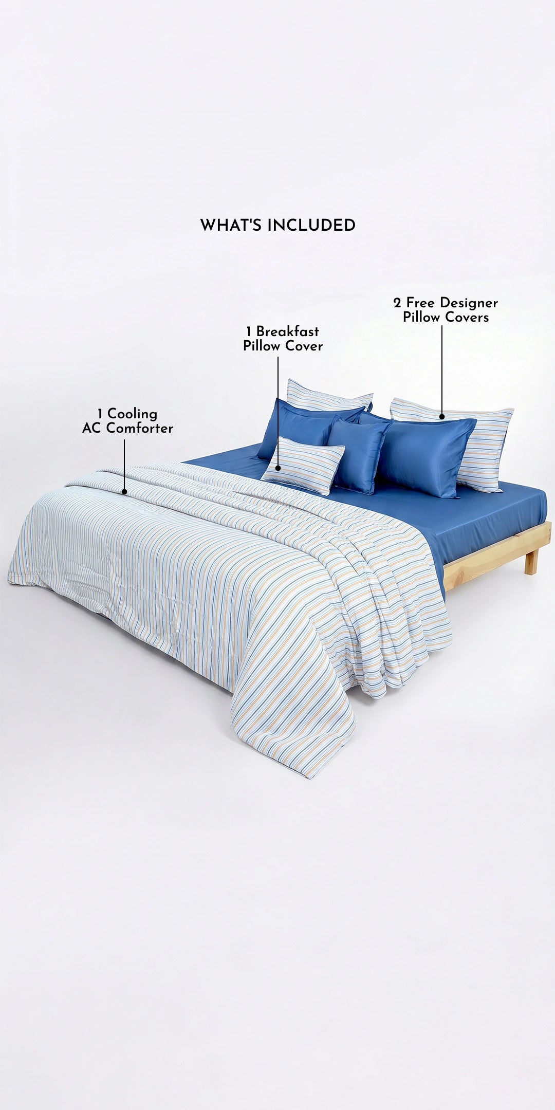 Linen Blend AC Comforter With 2 Pillow Cases and 1 Breakfast Pillow - Mariner