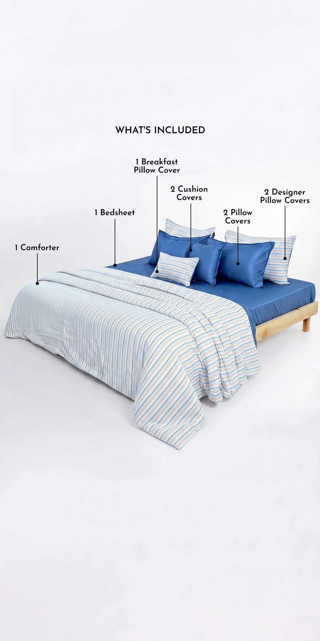 Zarf Linen Blend Bedding Set Of 9 - Mariner