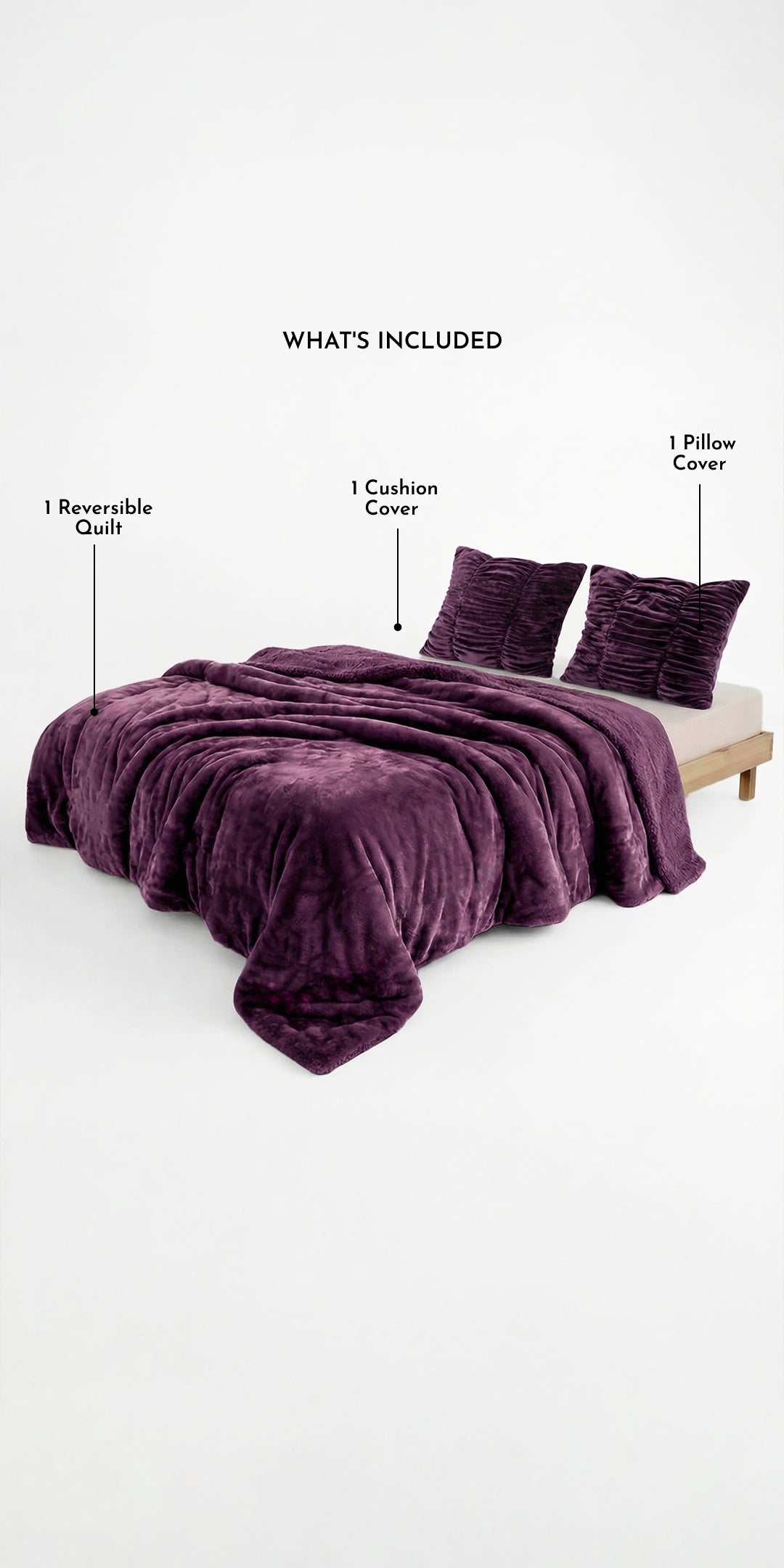 ZARF Reversible Baby Size Quilt With 1 Pillow Case & 1 Cushion Cover - Merlot