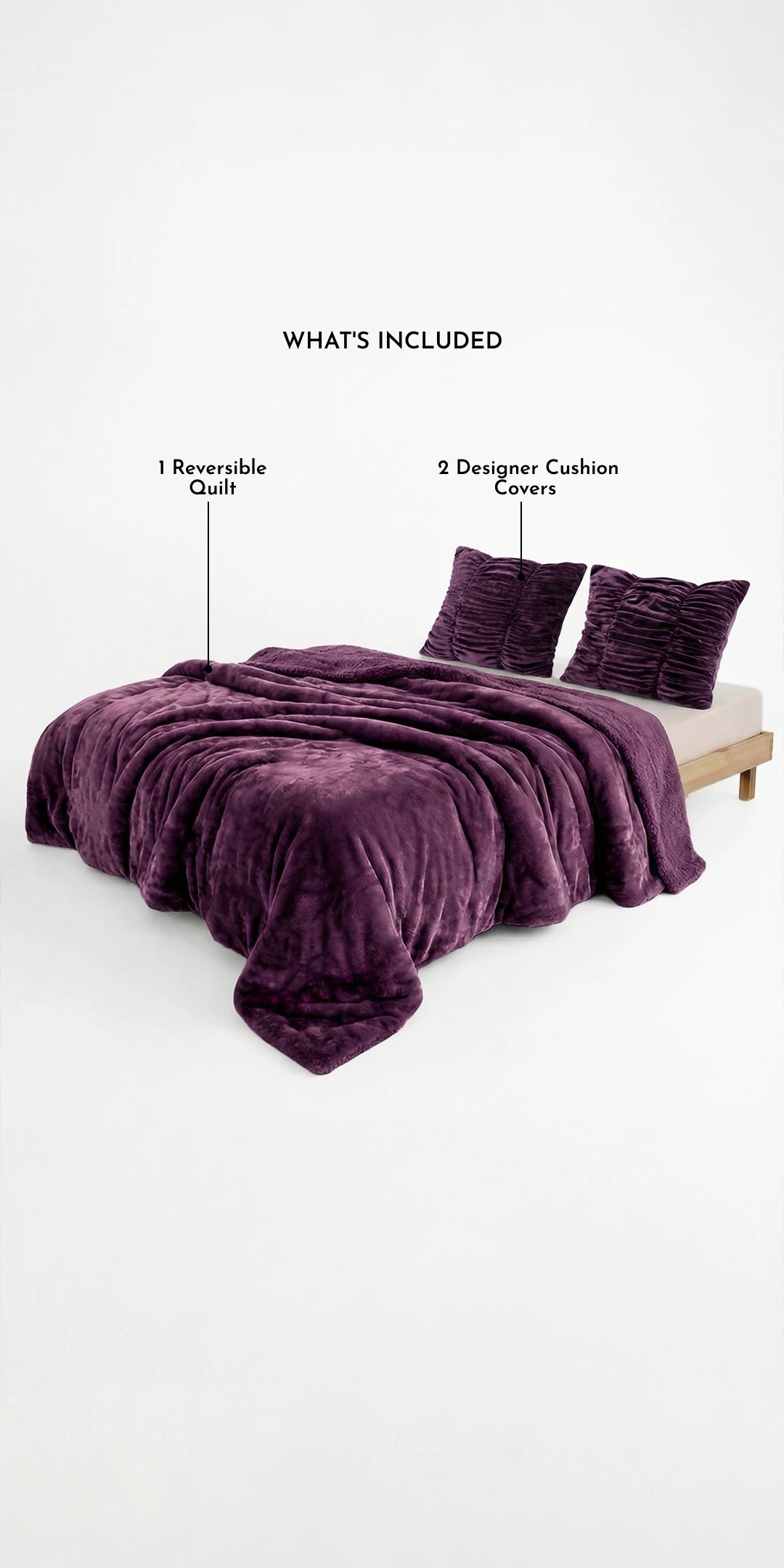Zarf California King Size Reversible Quilt With 2 Cushion Covers - Merlot