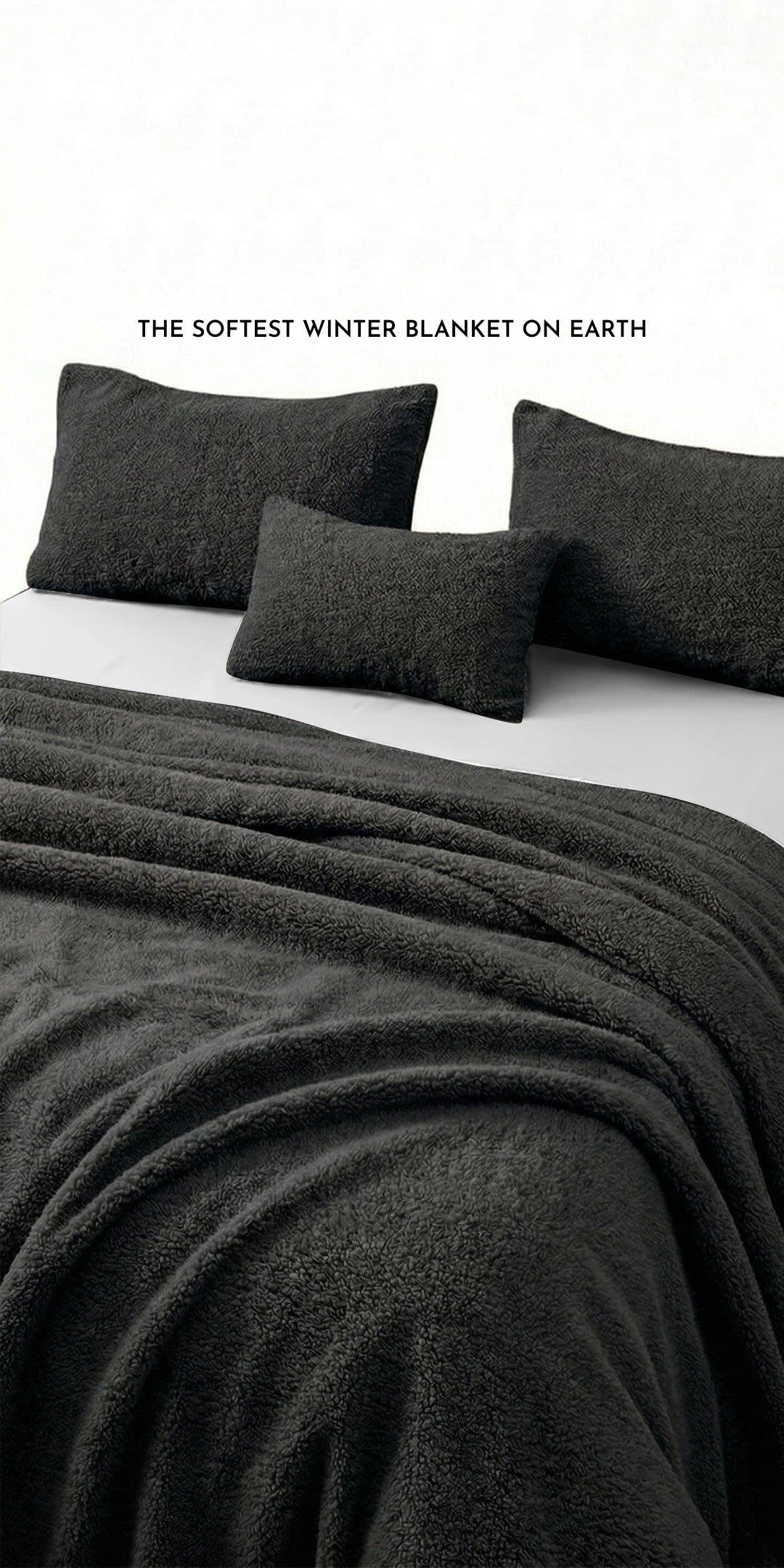 Faux Shearling Blanket With 2 pillowcases and 1 Breakfast Cushion cover - Midnight Sepia