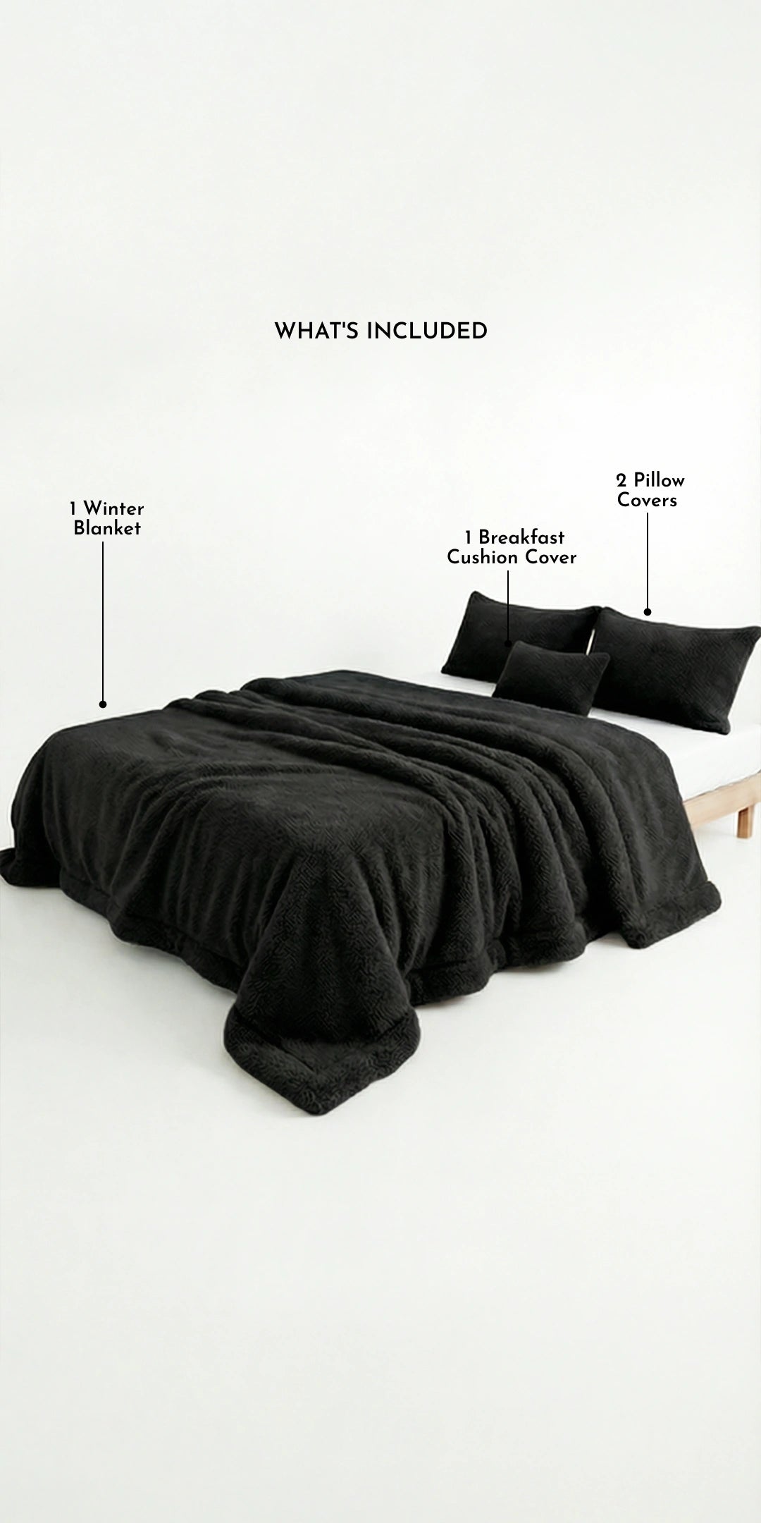 Faux Shearling Blanket With 2 pillowcases and 1 Breakfast Cushion cover - Midnight Sepia