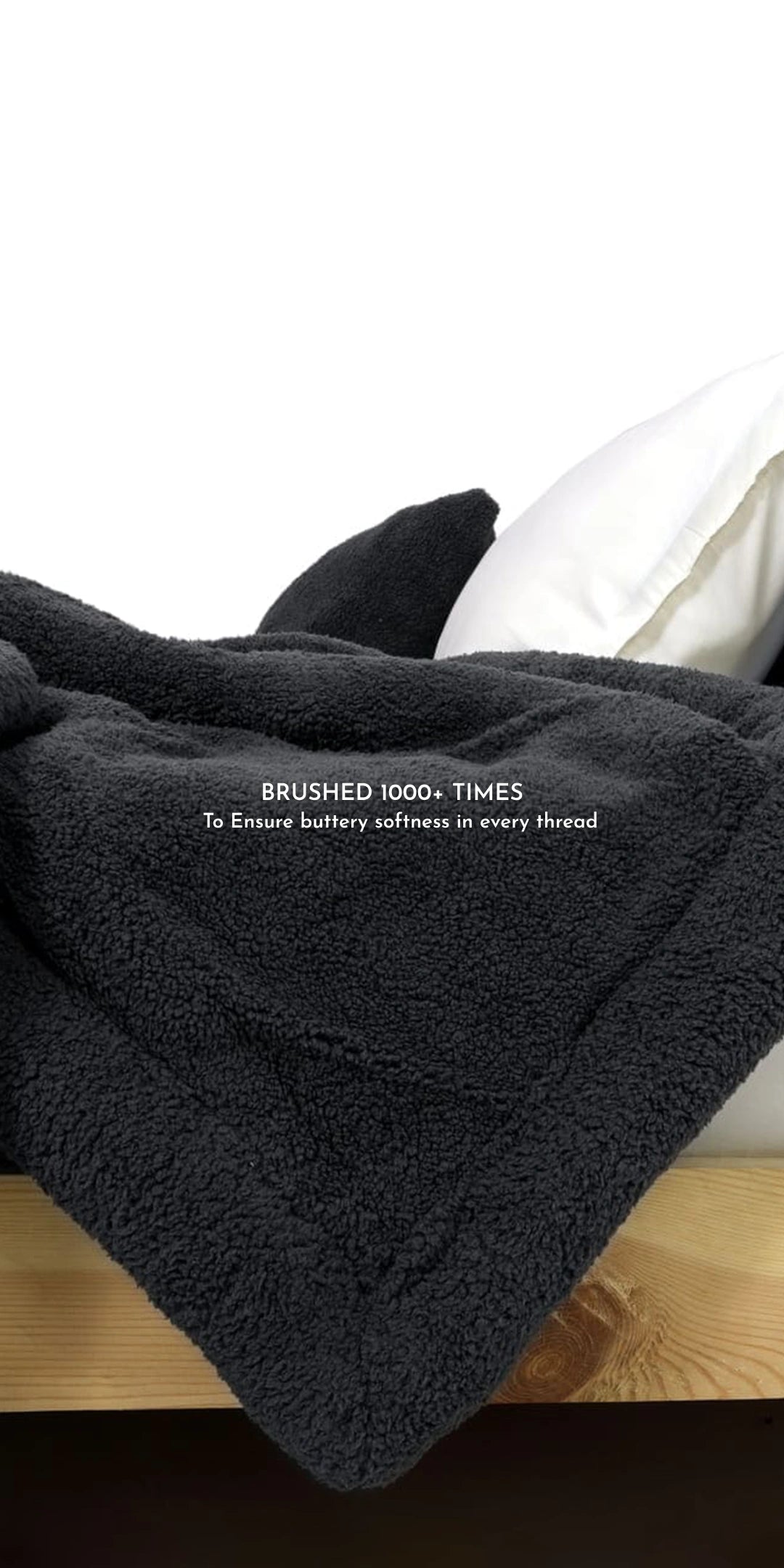 Faux Shearling Blanket With 2 pillowcases and 1 Breakfast Cushion cover - Midnight Sepia
