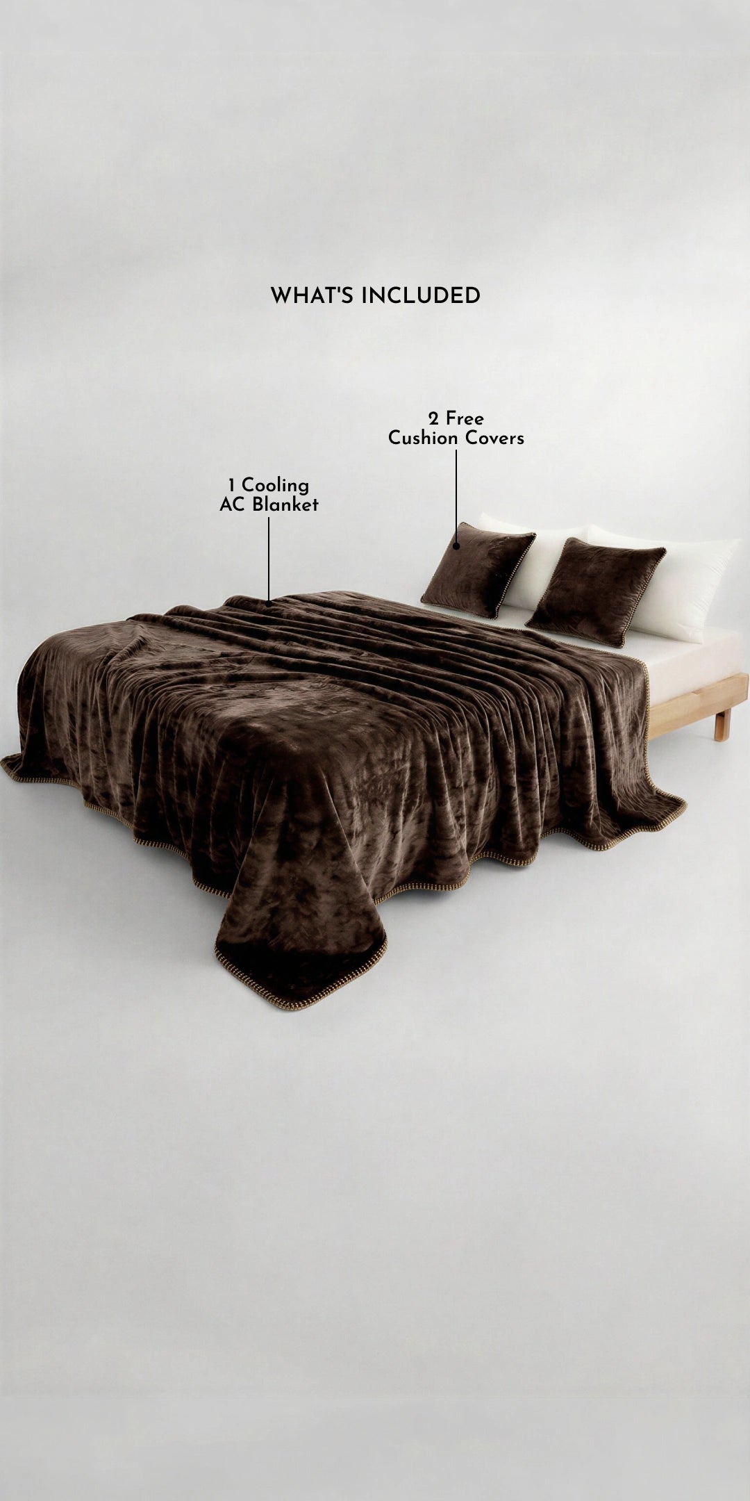 Zarf All-Season Premium AC Blanket With Two Cushion Covers - Mocha