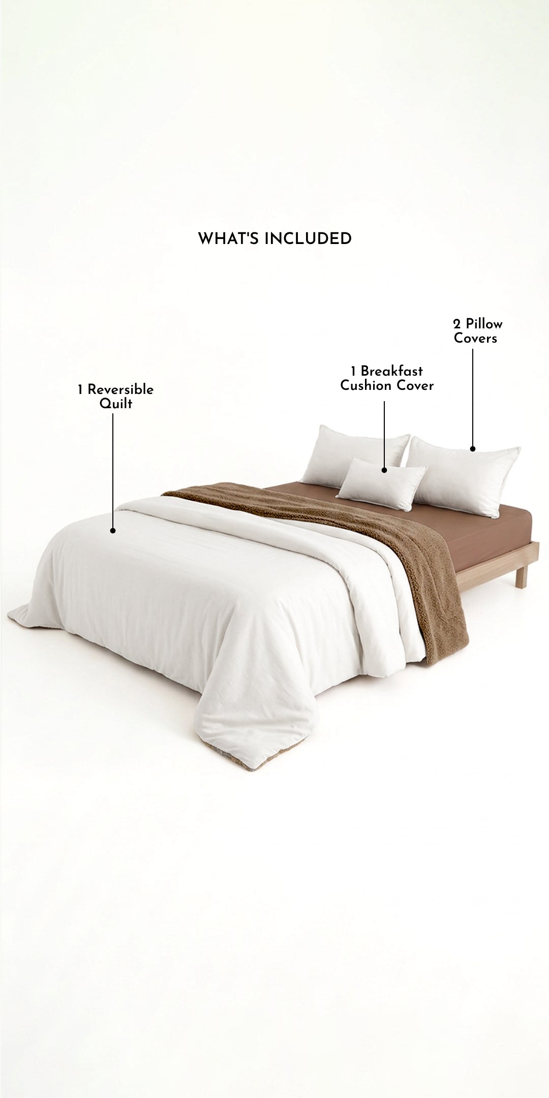 Zarf California King Size Reversible Quilt With 2 Pillow Covers and 1 Cushion Cover - Mochi