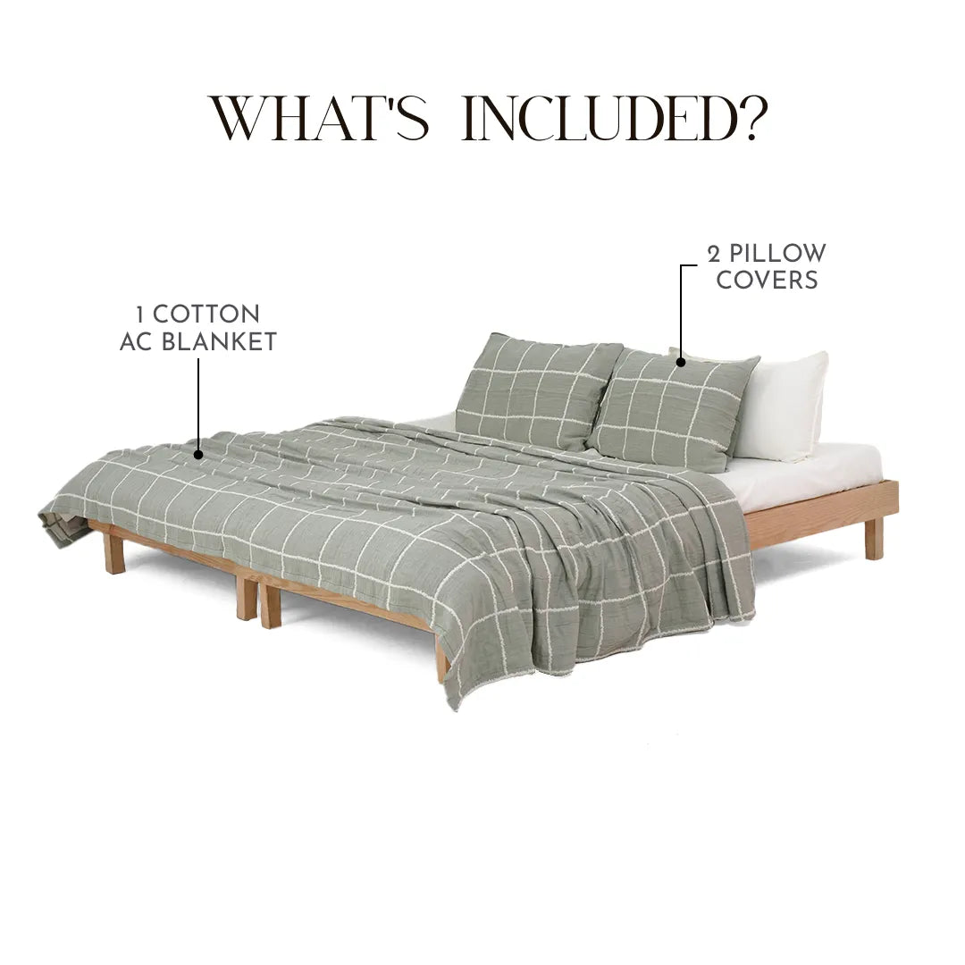 Zarf California King Size Plush Cotton AC Blanket With 2 Pillow Cases - Moonstone