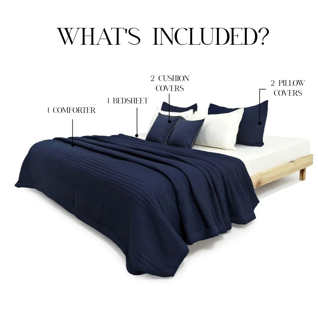 Zarf California AC Comforter Bedding Set Of 6 - Navy Blue
