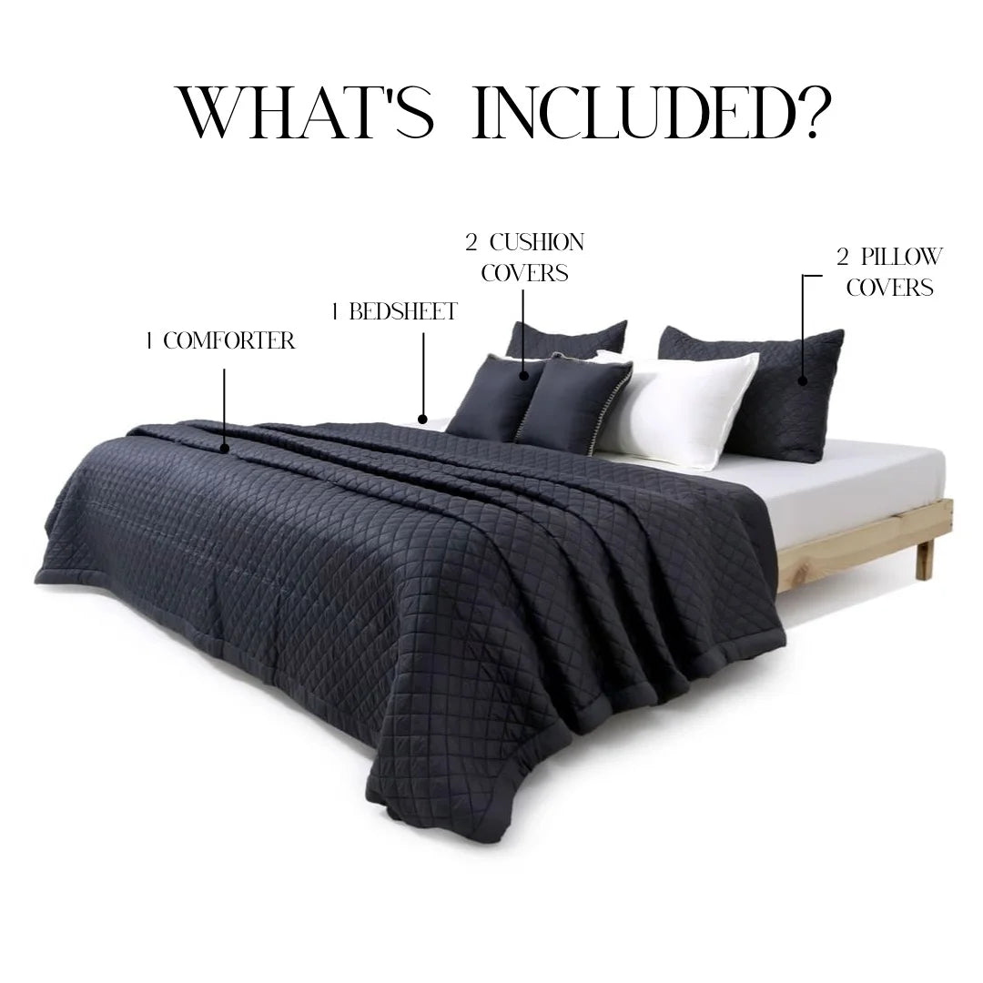 Zarf California AC Comforter Bedding Set Of 6 - Noir