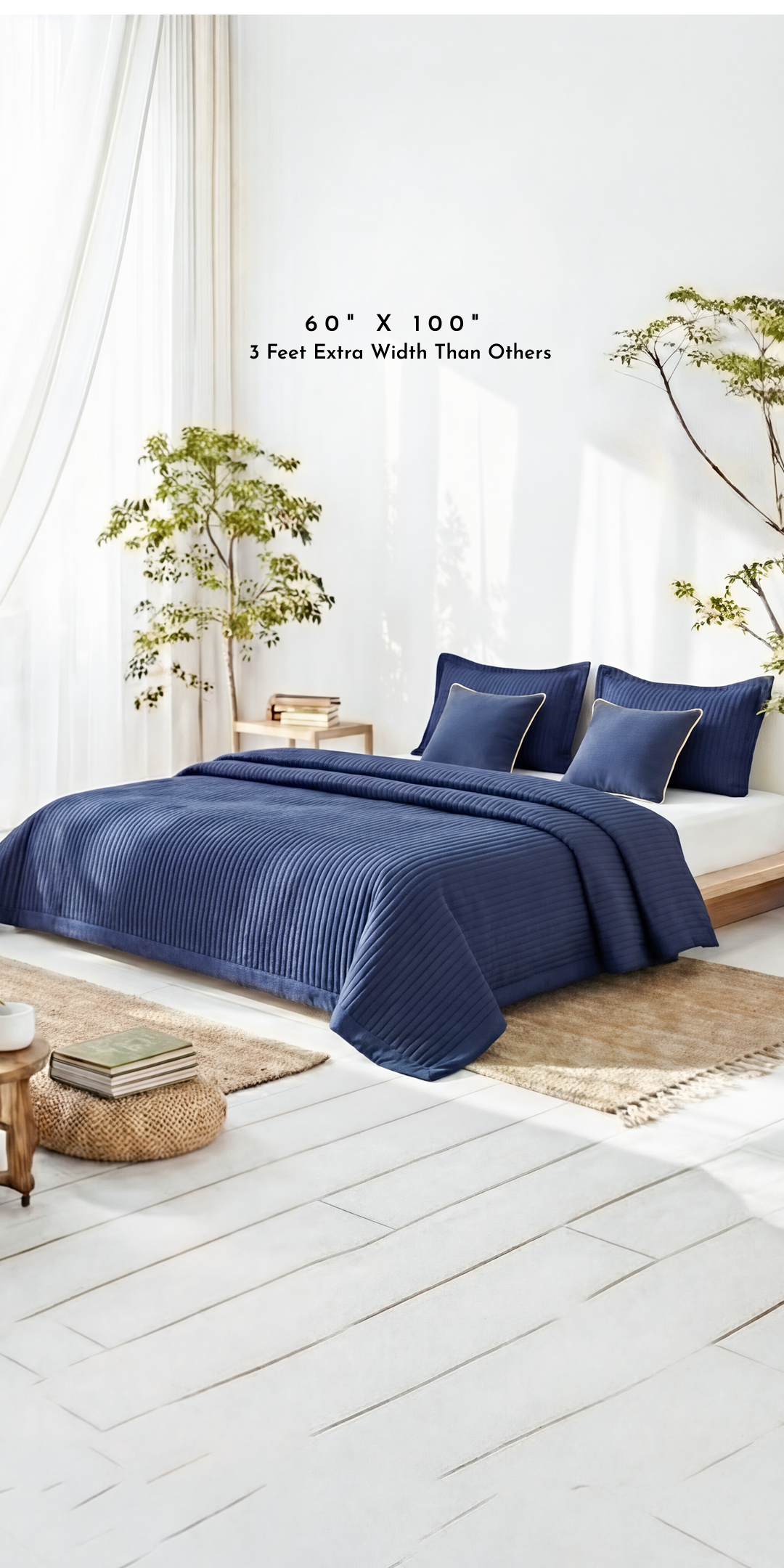 Zarf AC Comforters For Single Size Bed With 2 Pillow Cases & 2 Cushion Covers -  Navy Blue