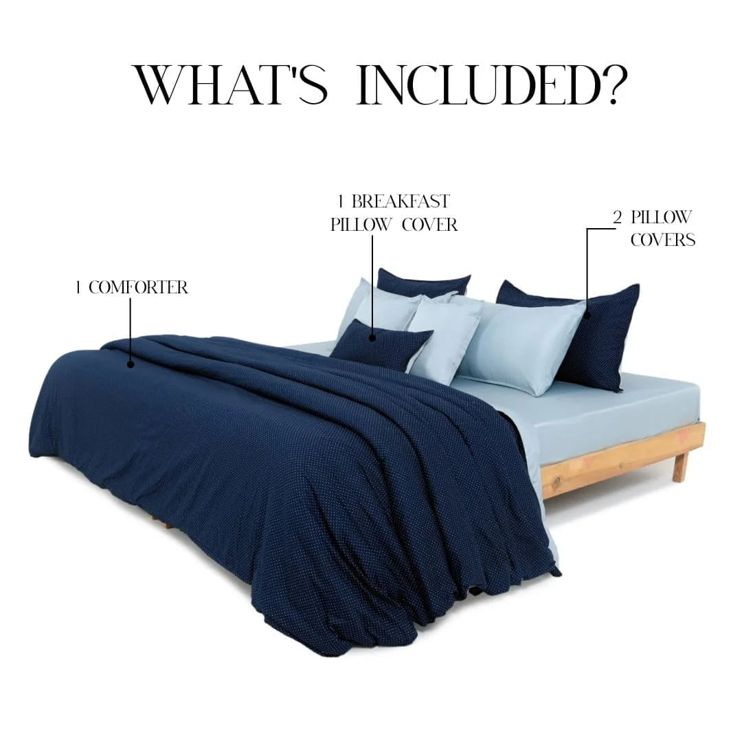 Linen Blend AC Comforter With 2 Pillow Cases and 1 Breakfast Pillow - Nebula