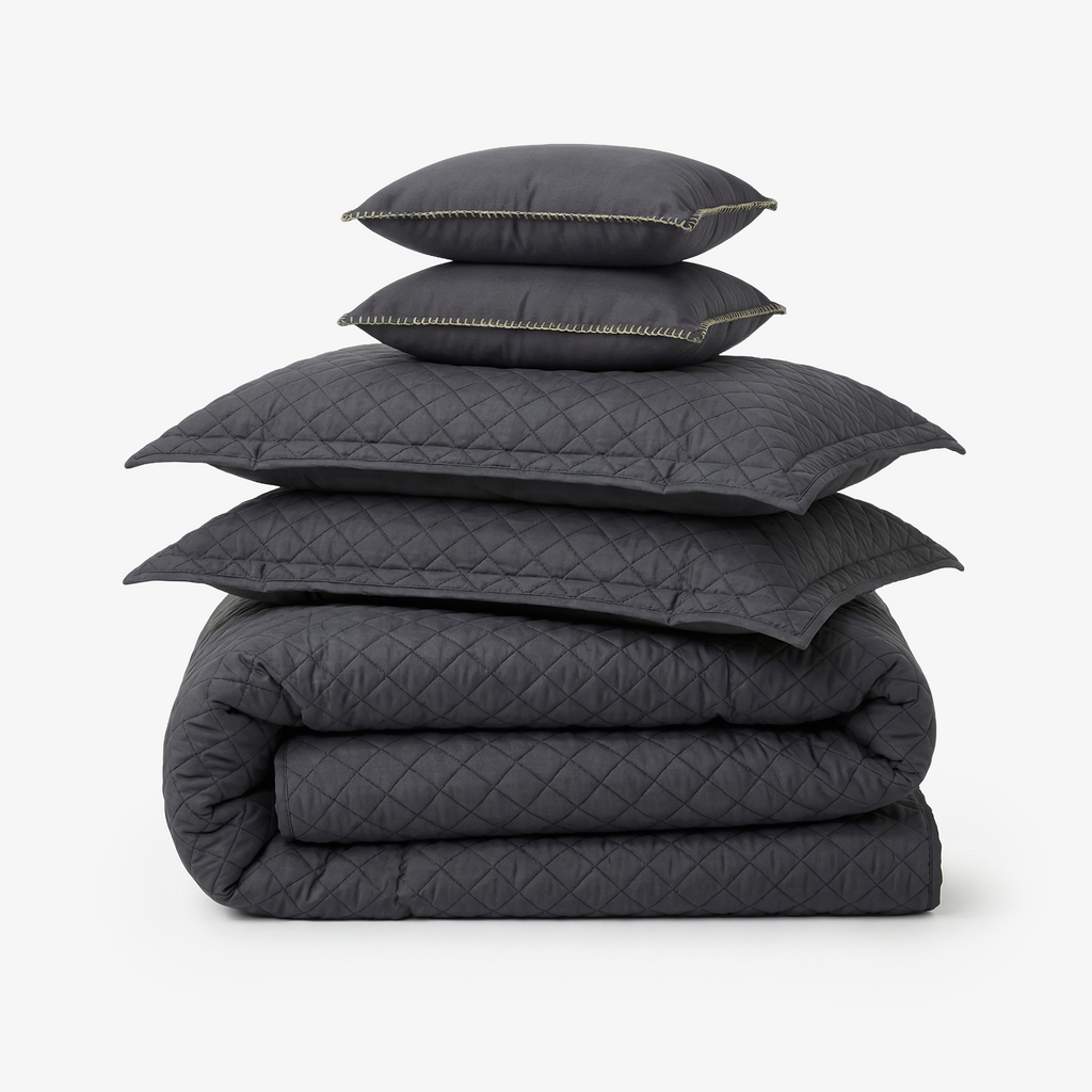 Zarf California King Size AC Comforters With 2 Pillow Cases & 2 Cushion Covers - Noir