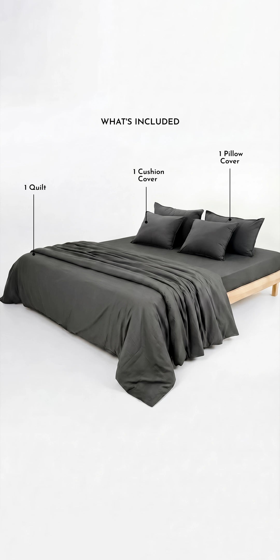 Zeries Quilt For Single Size Bed With 2 Pillow Cases & 2 Cushion Covers - Obsidian