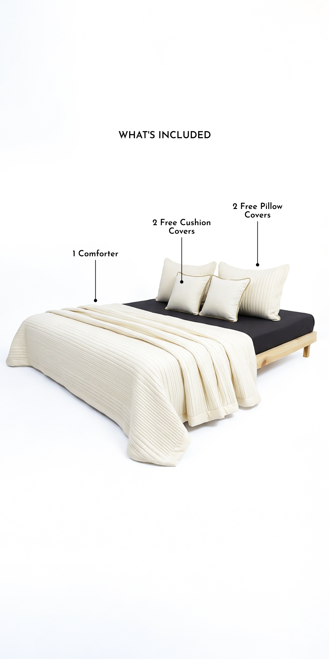 Zarf California King Size AC Comforters With 2 Pillow Cases & 2 Cushion Covers - Off-White