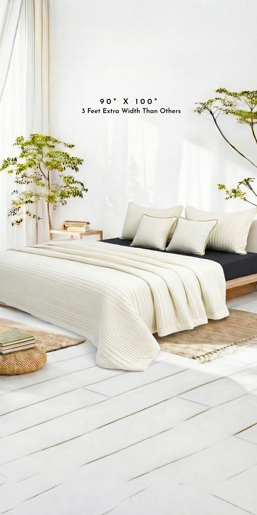 Zarf California King Size AC Comforters With 2 Pillow Cases & 2 Cushion Covers - Off-White
