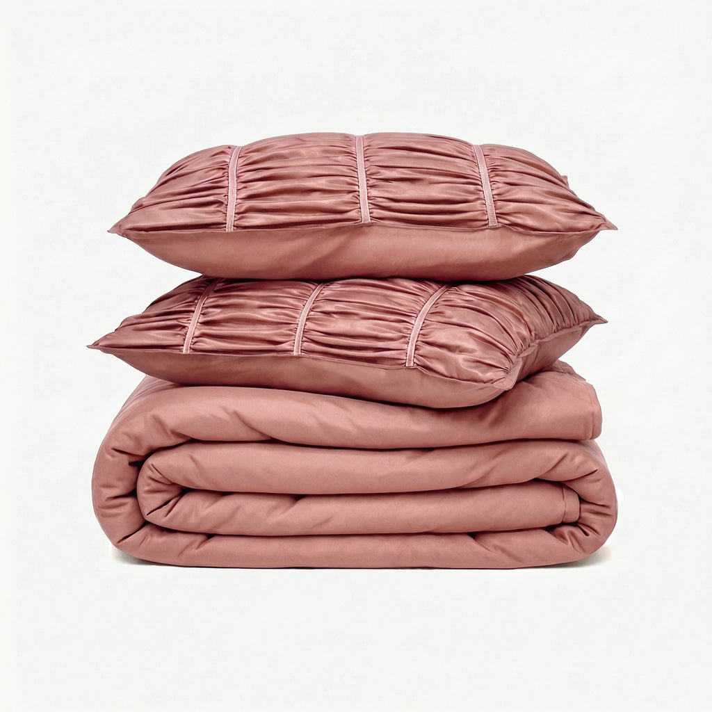 ZARF Italian Staple Weave Bedsheet With 2 Designer Pillow Cases, 2 Solid Pillowcases & 2 Cushion Covers - Orchid