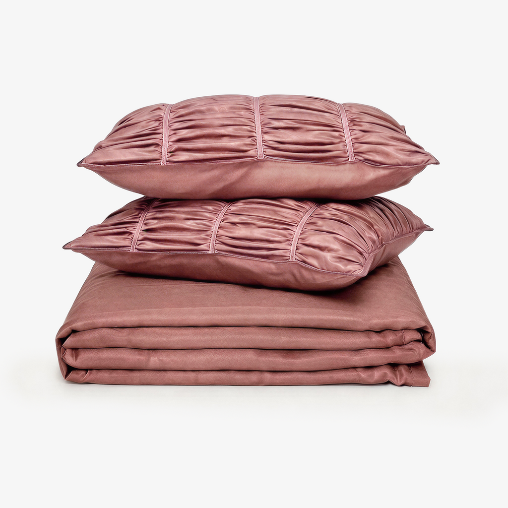 ZARF Italian Staple Weave Bedsheet With 2 Designer Pillow Cases, 2 Solid Pillowcases & 2 Cushion Covers - Orchid