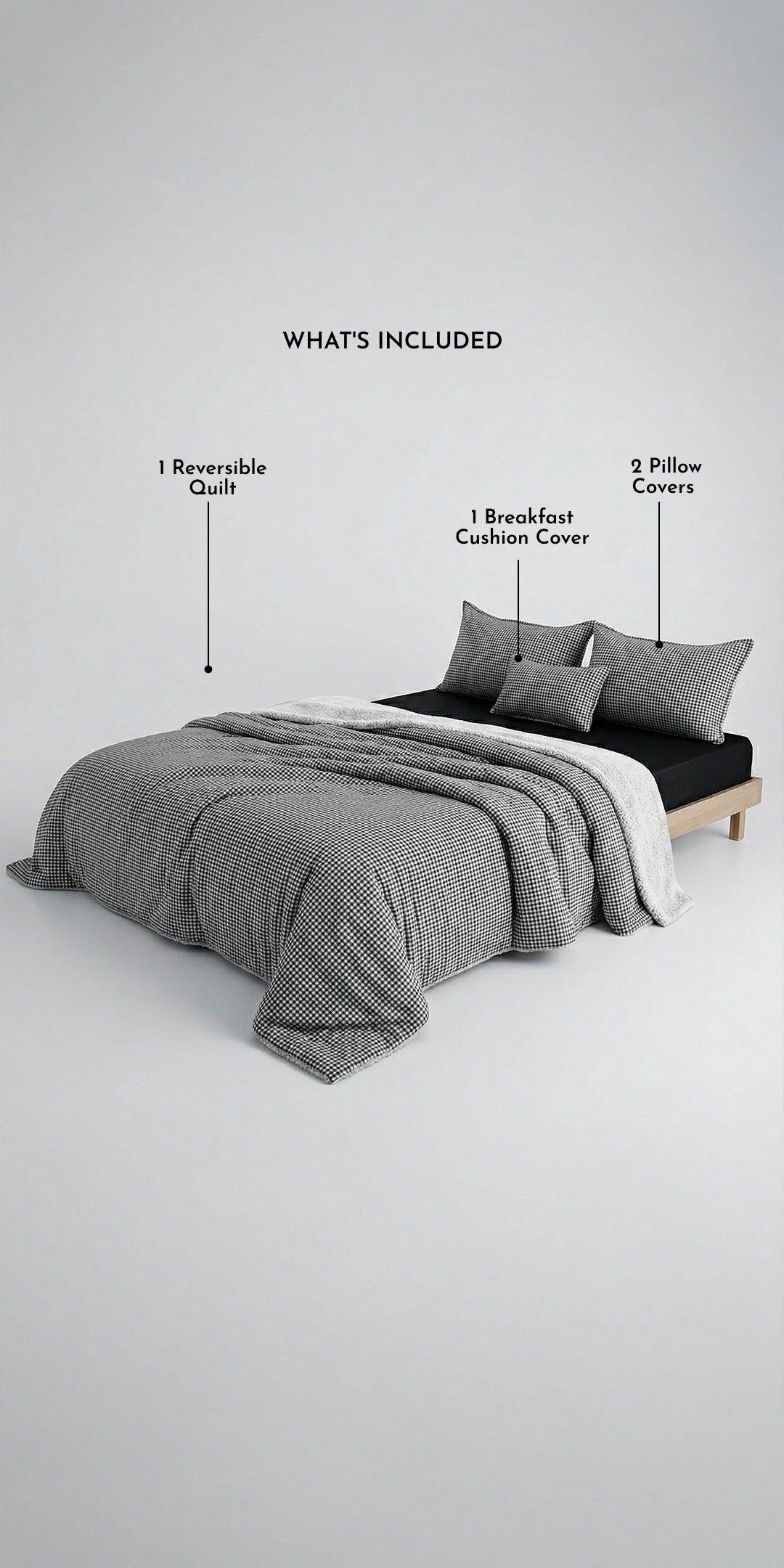 Zarf California King Size Reversible Quilt With 2 pillowcases and 1 Breakfast Cushion cover - Oxford