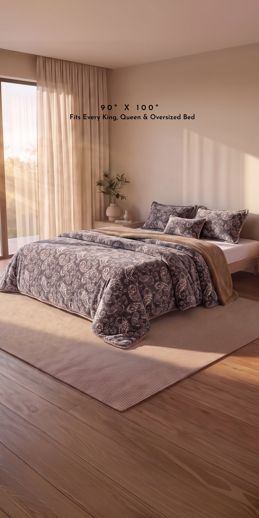 Zarf California King Size Reversible Quilt With 2 Pillow Covers and 1 Cushion Cover - Paisley