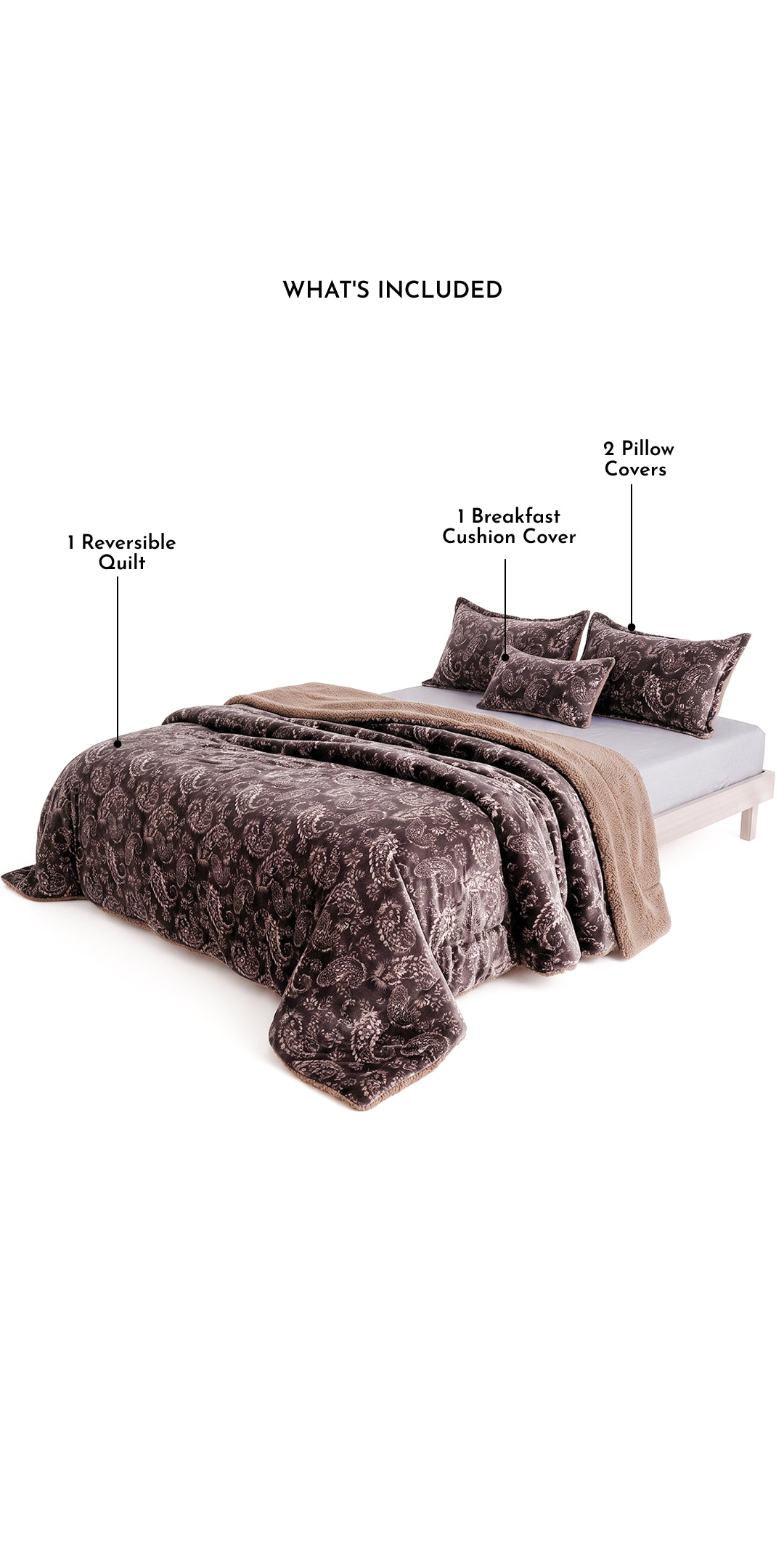 Zarf Reversible Quilt For Single Size Bed With 2 Pillow Covers and 1 Cushion Cover - Paisley