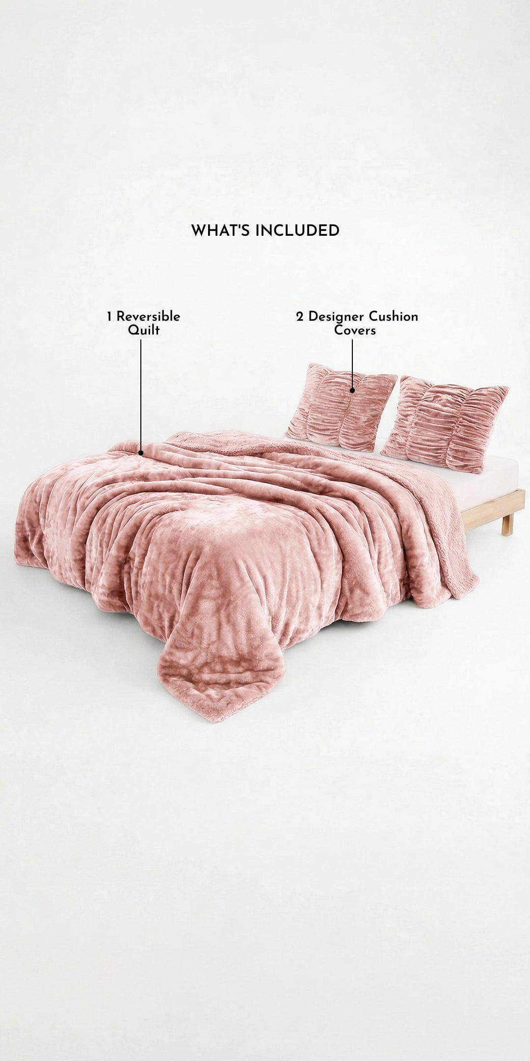 Zarf California King Size Reversible Quilt With 2 Cushion Covers - Peony