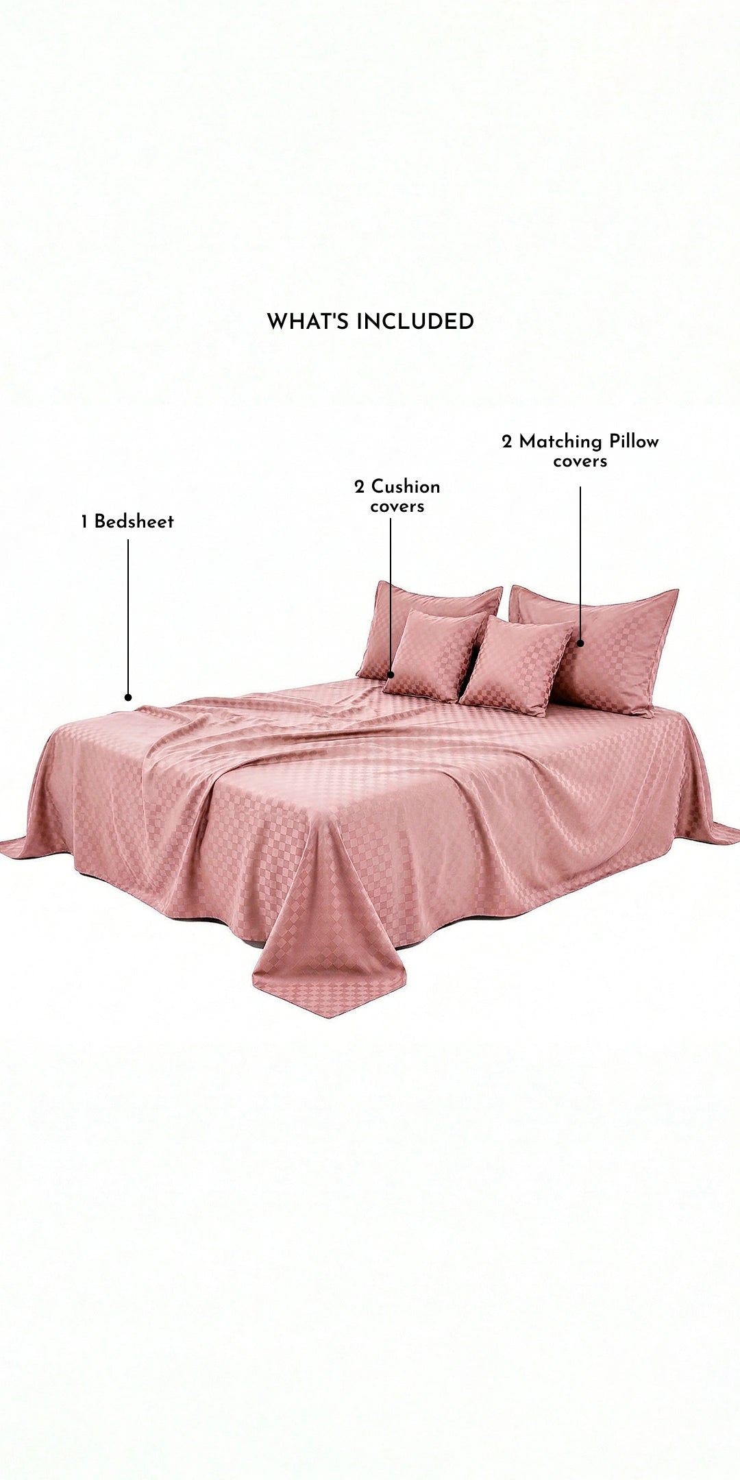 Zeries Egyptian Cotton Jacquard Bedsheets With 2 Pillow Cases & 2 Cushion Covers - Petal
