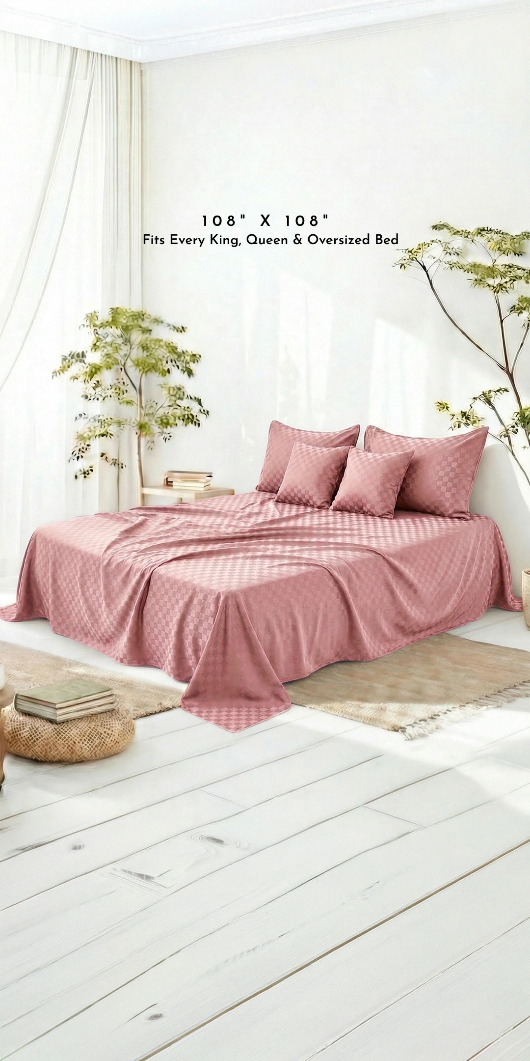 Zeries Egyptian Cotton Jacquard Bedsheets With 2 Pillow Cases & 2 Cushion Covers - Petal