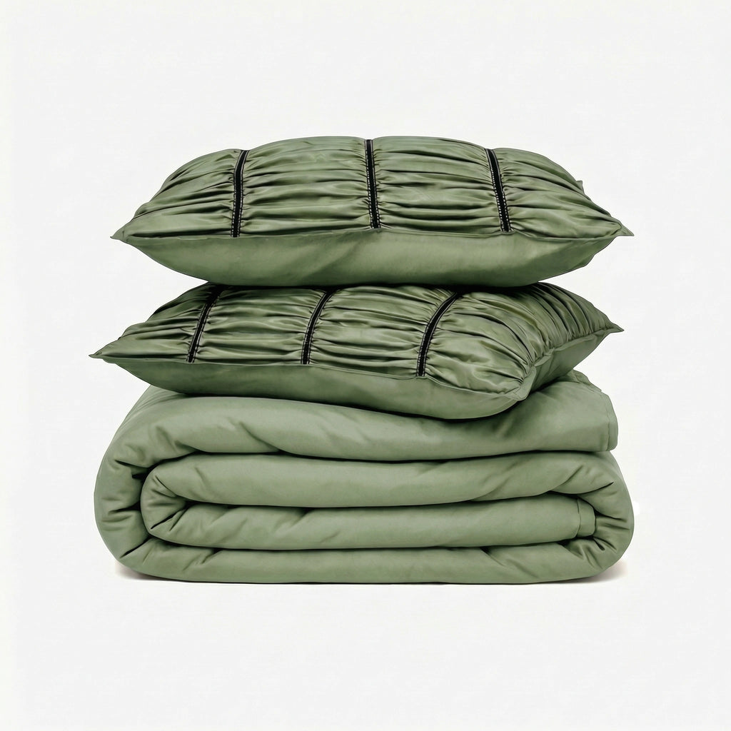 ZARF Italian Staple Weave Bedsheet With 2 Solid Pillowcases - Pine