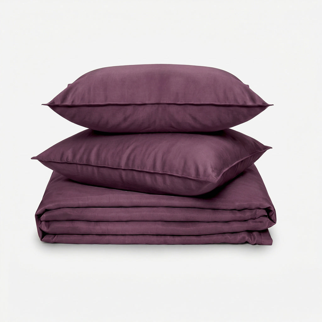 Zeries Egyptian Cotton Bedsheets With 2 Pillow Cases & 2 Cushion Covers - Plum