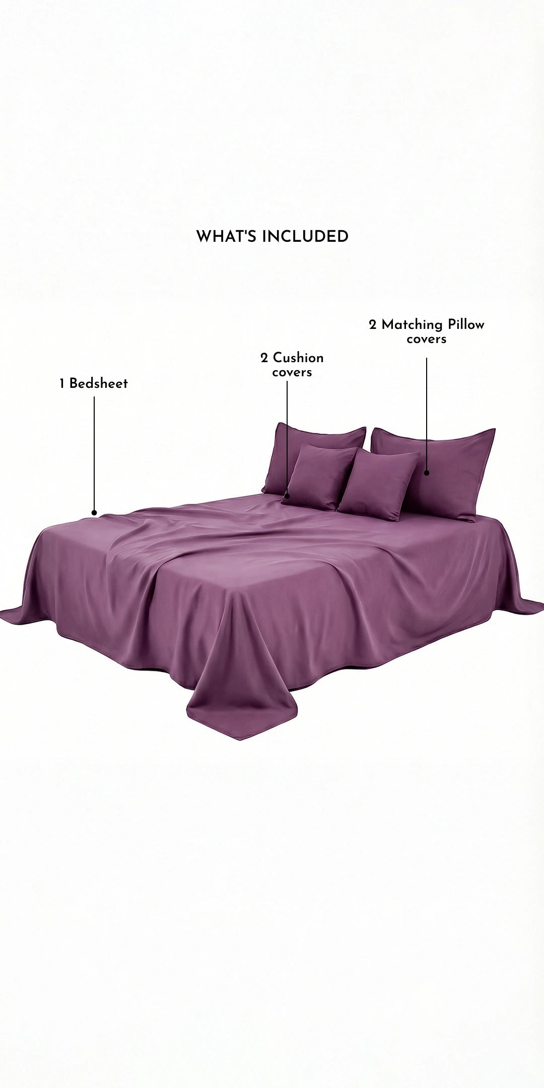 Zeries Egyptian Cotton Bedsheets With 2 Pillow Cases & 2 Cushion Covers - Plum