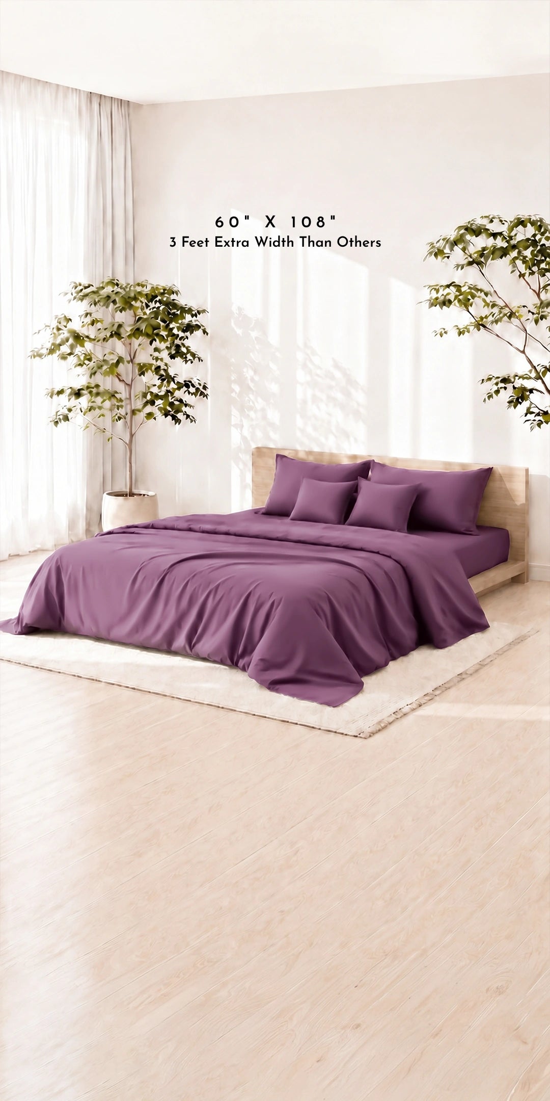 ZARF Egyptian Cotton Comforter For Single Size Bed With 2 Pillowcases & 2 Cushion Covers - Plum