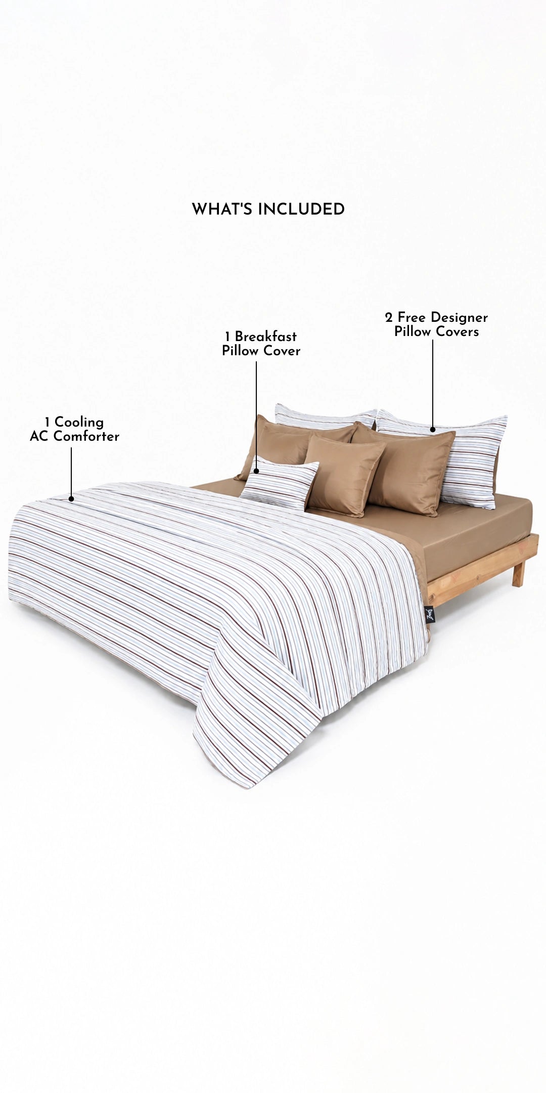 Linen Blend AC Comforter With 2 Pillow Cases and 1 Breakfast Pillow - Porto