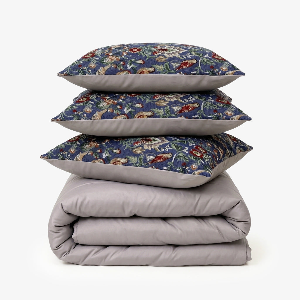 ZARF Italian Staple Weave Comforter With 2 Designer Pillow Cases 1 Breakfast Cushion Cover - Prestige