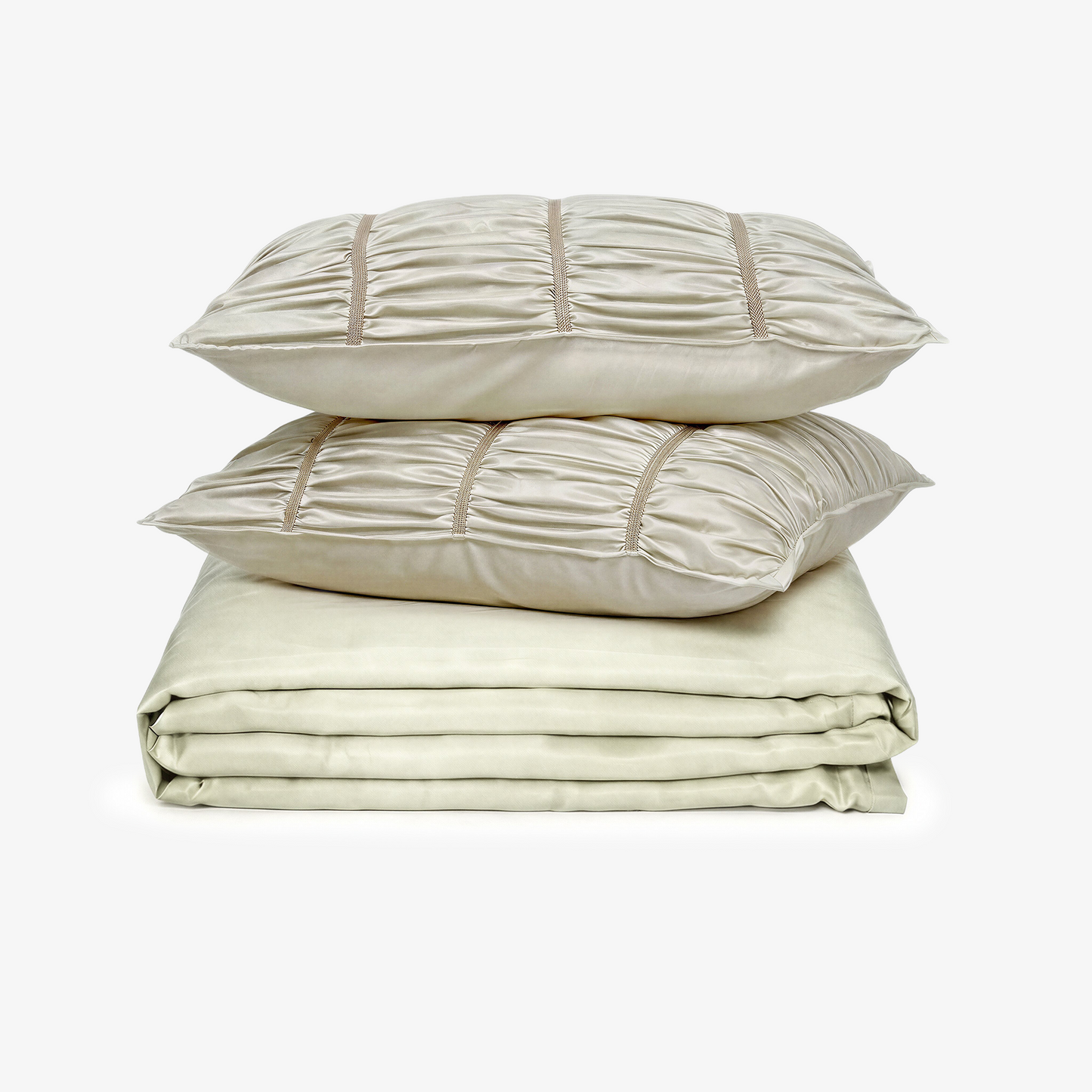 ZARF Italian Staple Weave Bedsheet With 2 Designer Pillow Cases, 2 Solid Pillowcases & 2 Cushion Covers - Porcelain