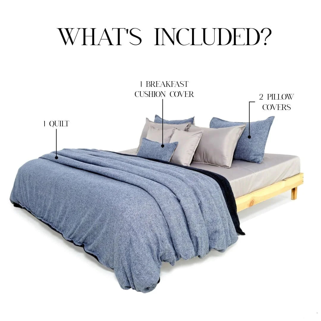 Zarf California King Size Reversible Quilt  With 2 pillowcases and 1 Breakfast Cushion cover - Harbour