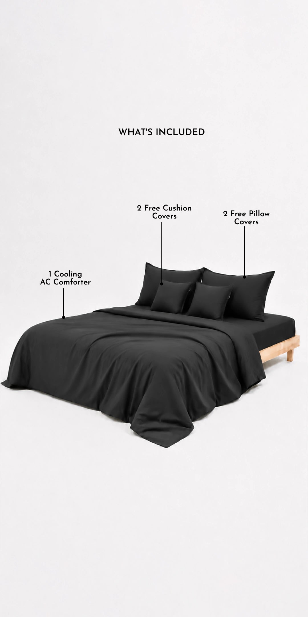 ZARF Egyptian Cotton Comforter With 2 Pillowcases & 2 Cushion Covers - Raven