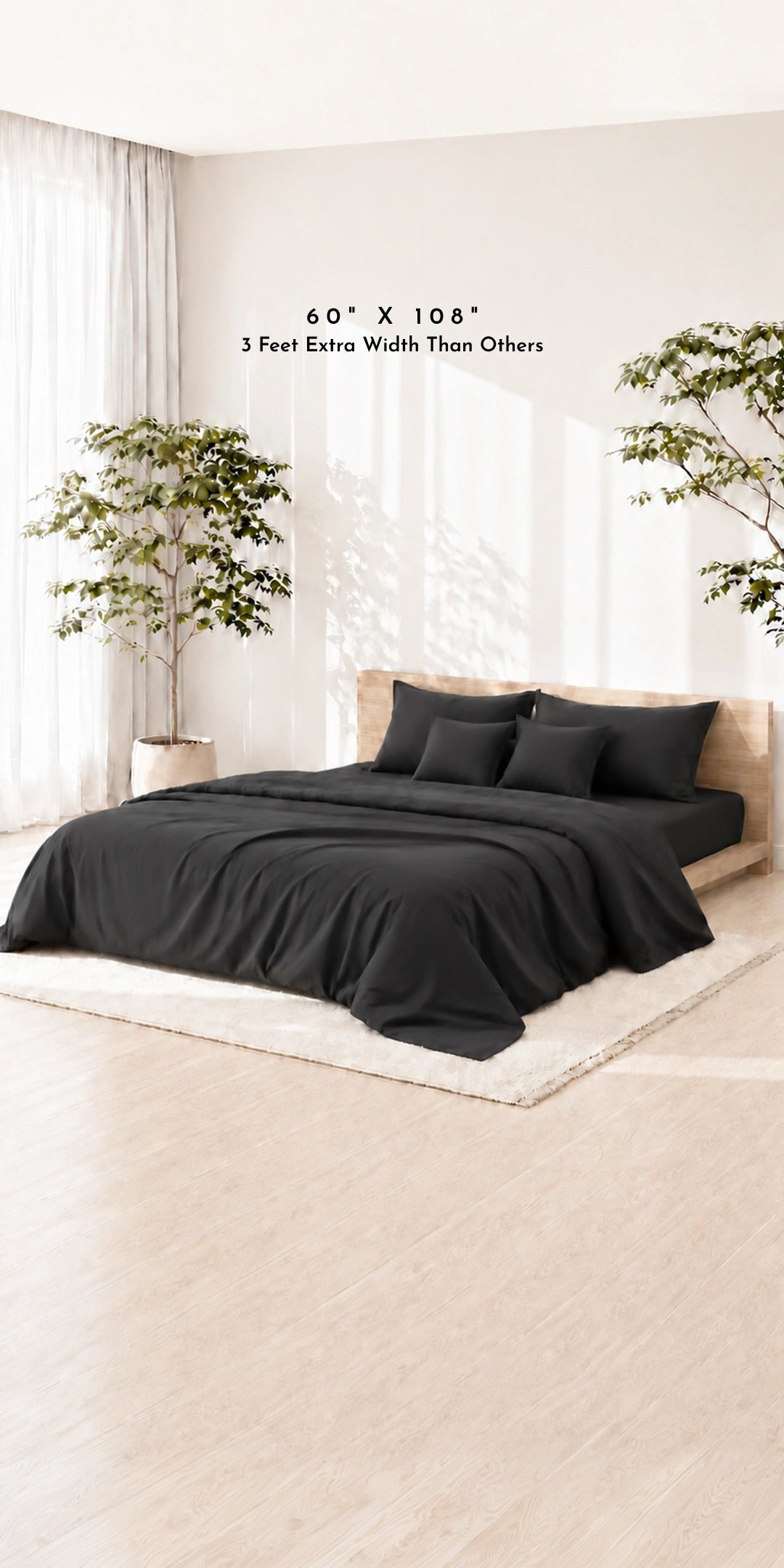 ZARF Egyptian Cotton Comforter For Single Size Bed With 2 Pillowcases & 2 Cushion Covers - Raven