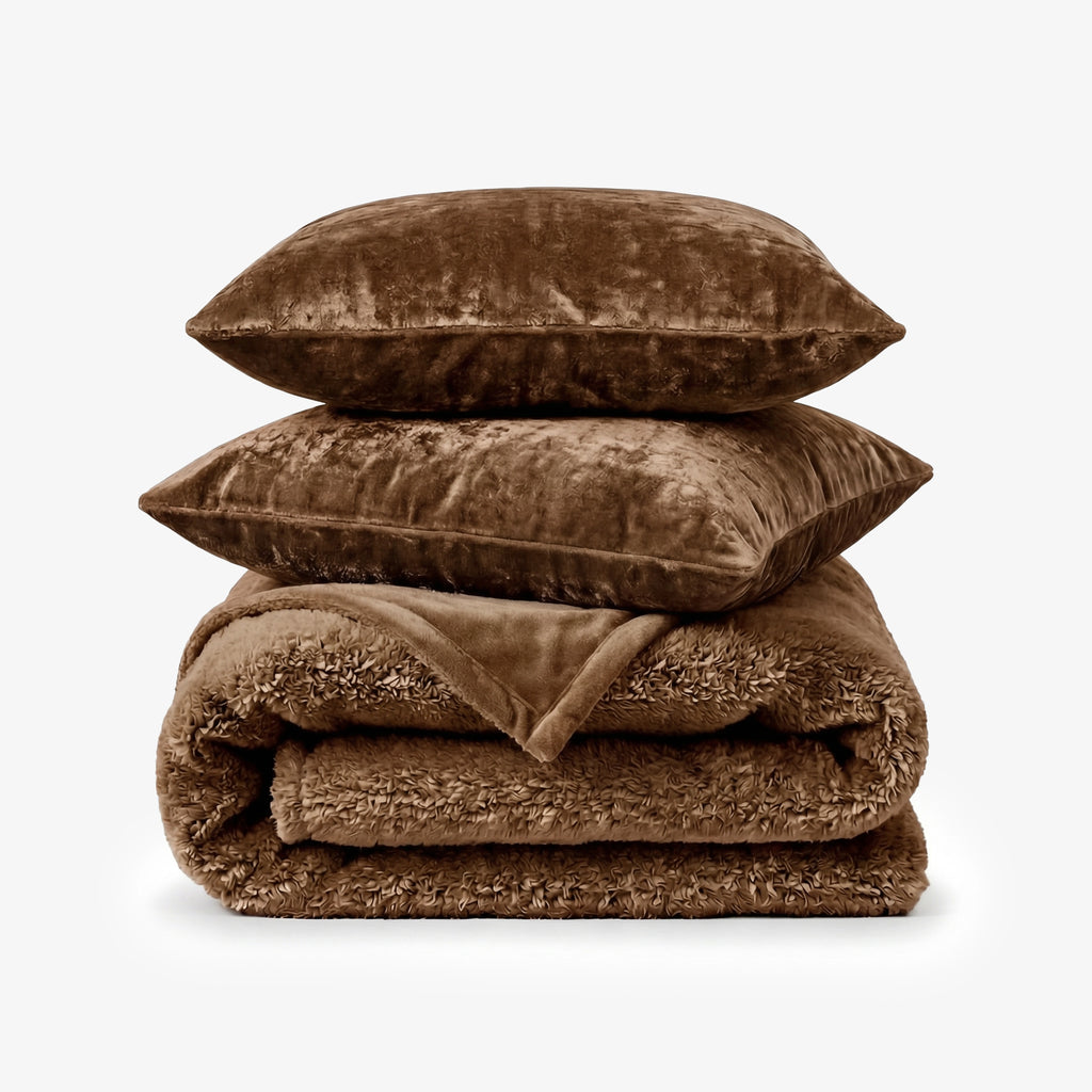 Zarf California King Size Reversible AC Blanket Cover With 2 Cushion Covers - Rustic Cocoa