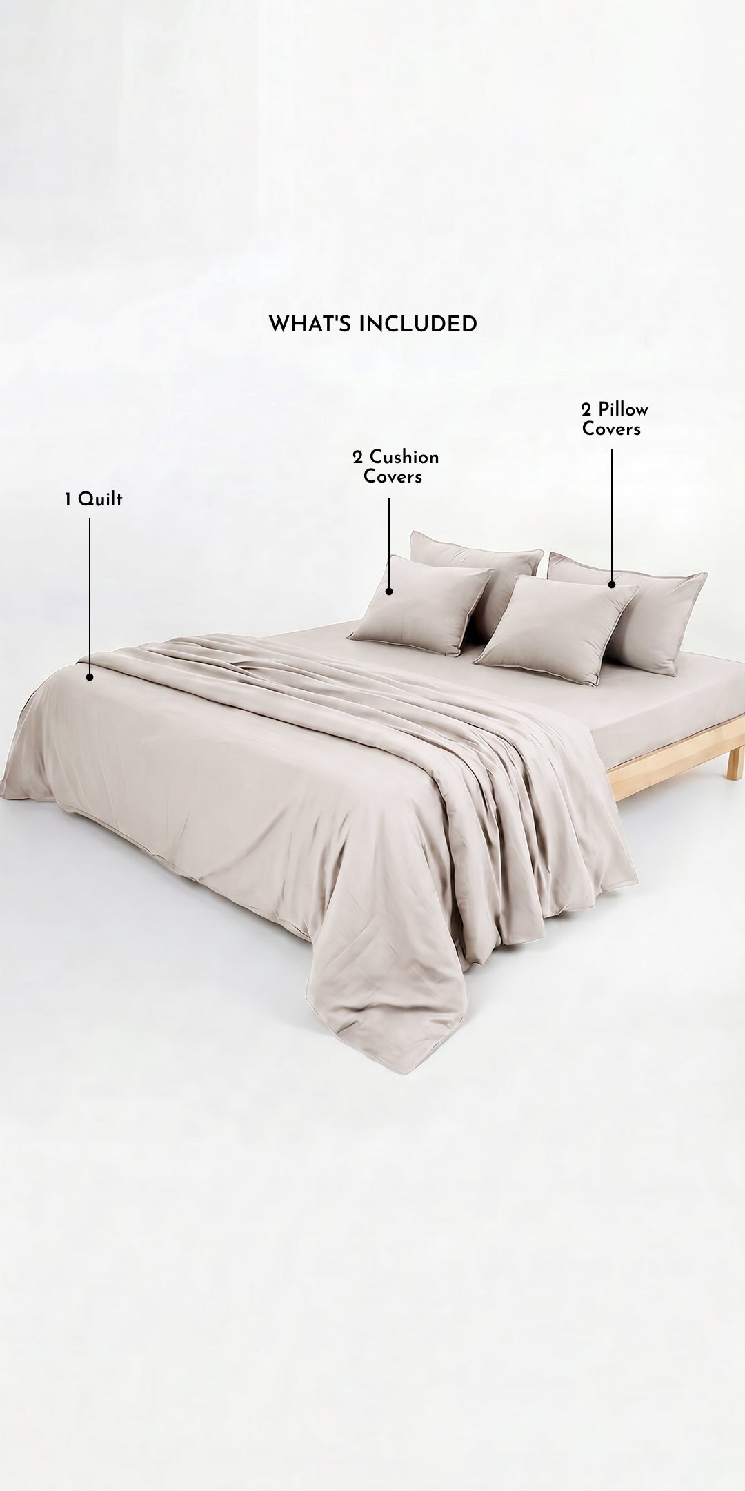 Zeries California King Size  Quilt With 2 Pillow Cases & 2 Cushion Covers - Pebble