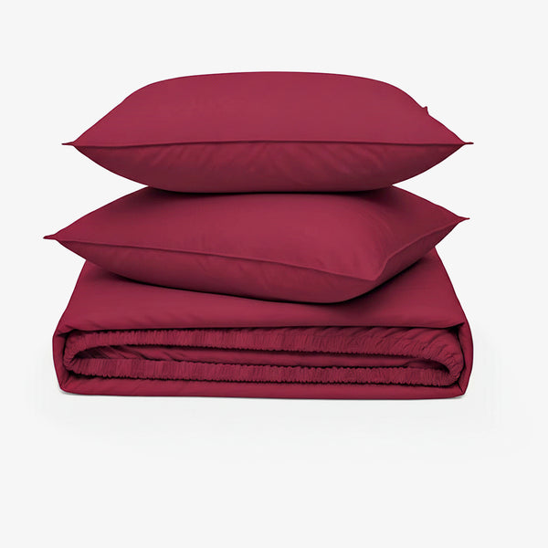 ZERIES PERCALE WEAVE EGYPTIAN COTTON FITTED BEDSHEET WITH 2 PILLOW CASES - Sangria