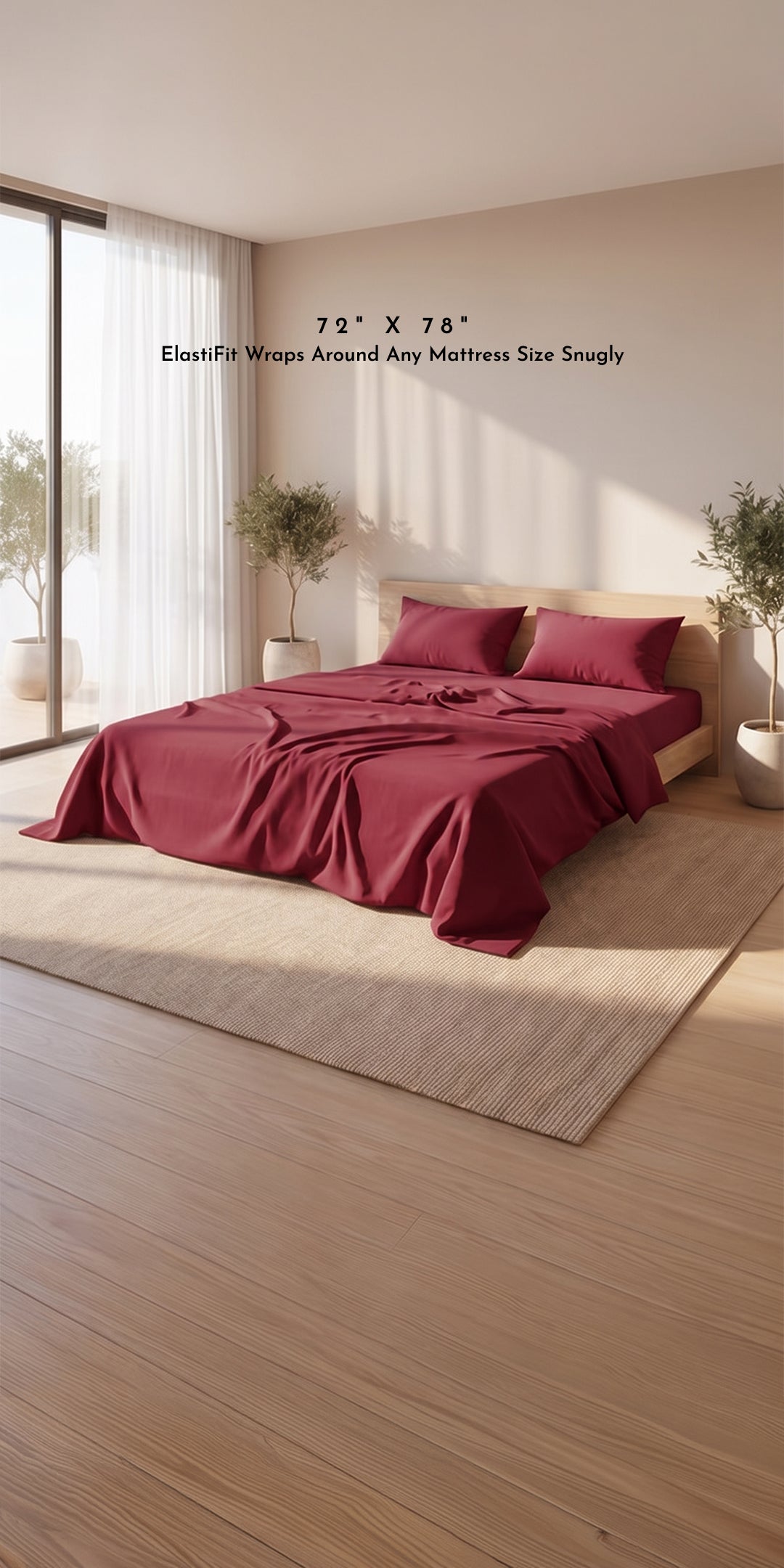ZERIES PERCALE WEAVE EGYPTIAN COTTON FITTED BEDSHEET WITH 2 PILLOW CASES - Sangria