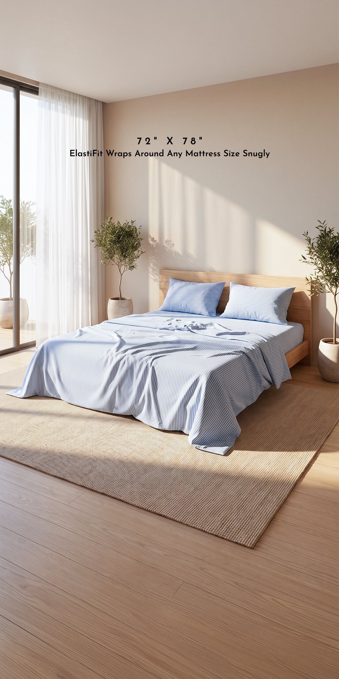 ZERIES PERCALE WEAVE EGYPTIAN COTTON FITTED BEDSHEET WITH 2 PILLOW CASES - Santorini